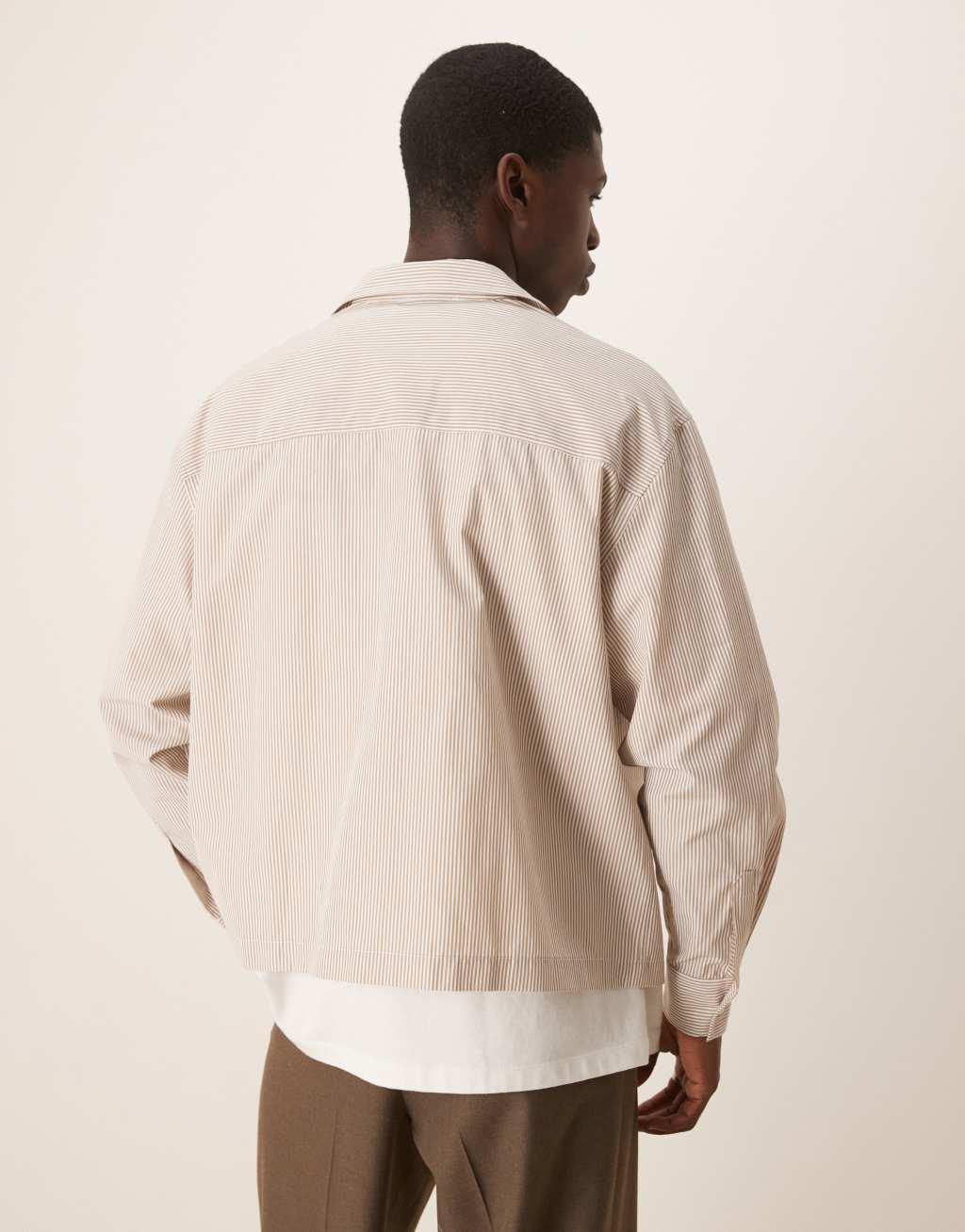 ASOS DESIGN oversized boxy shirt in beige stripe Product Image