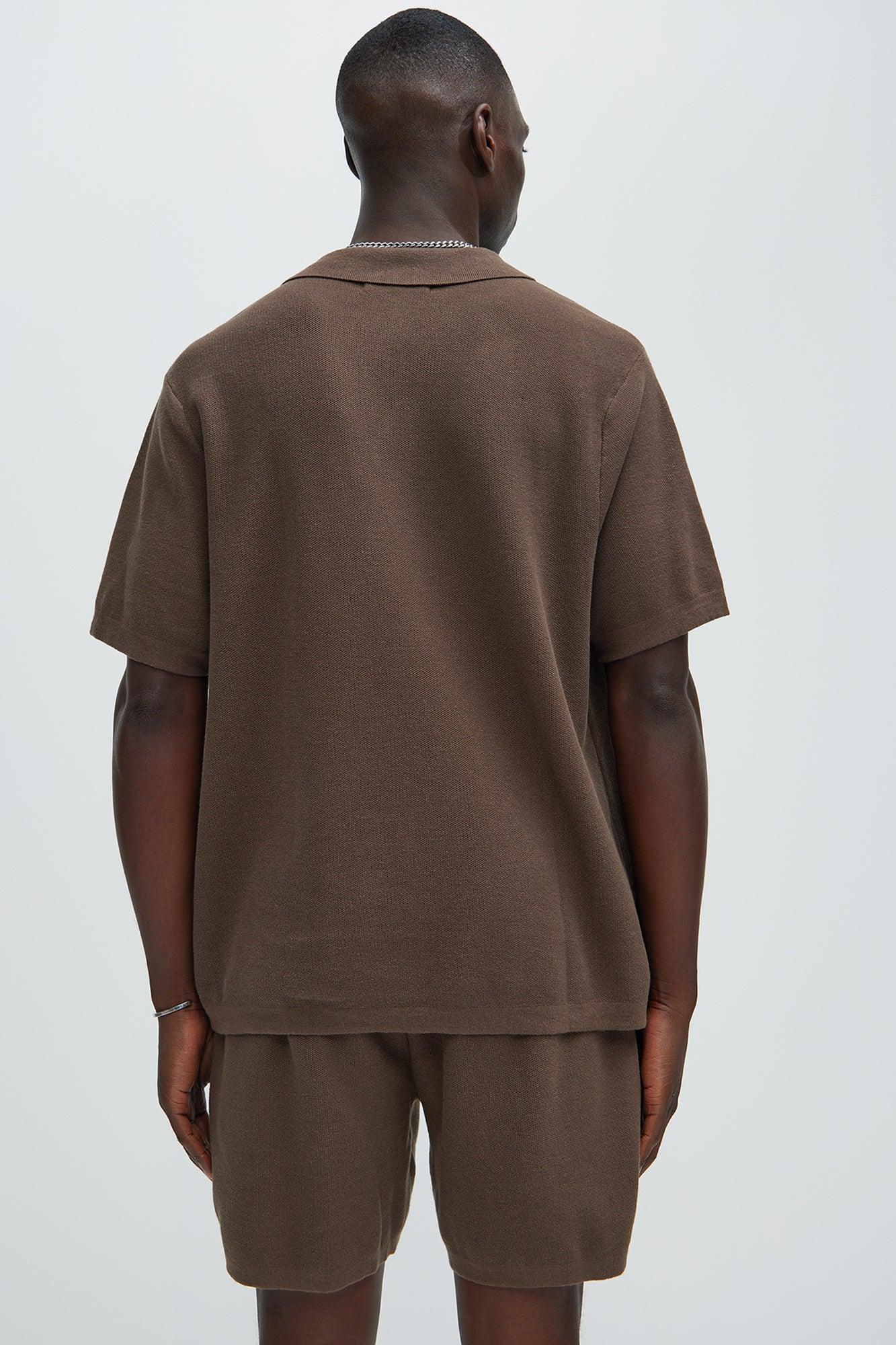 Chazin Textured Johnny Collar Shirt - Brown Product Image