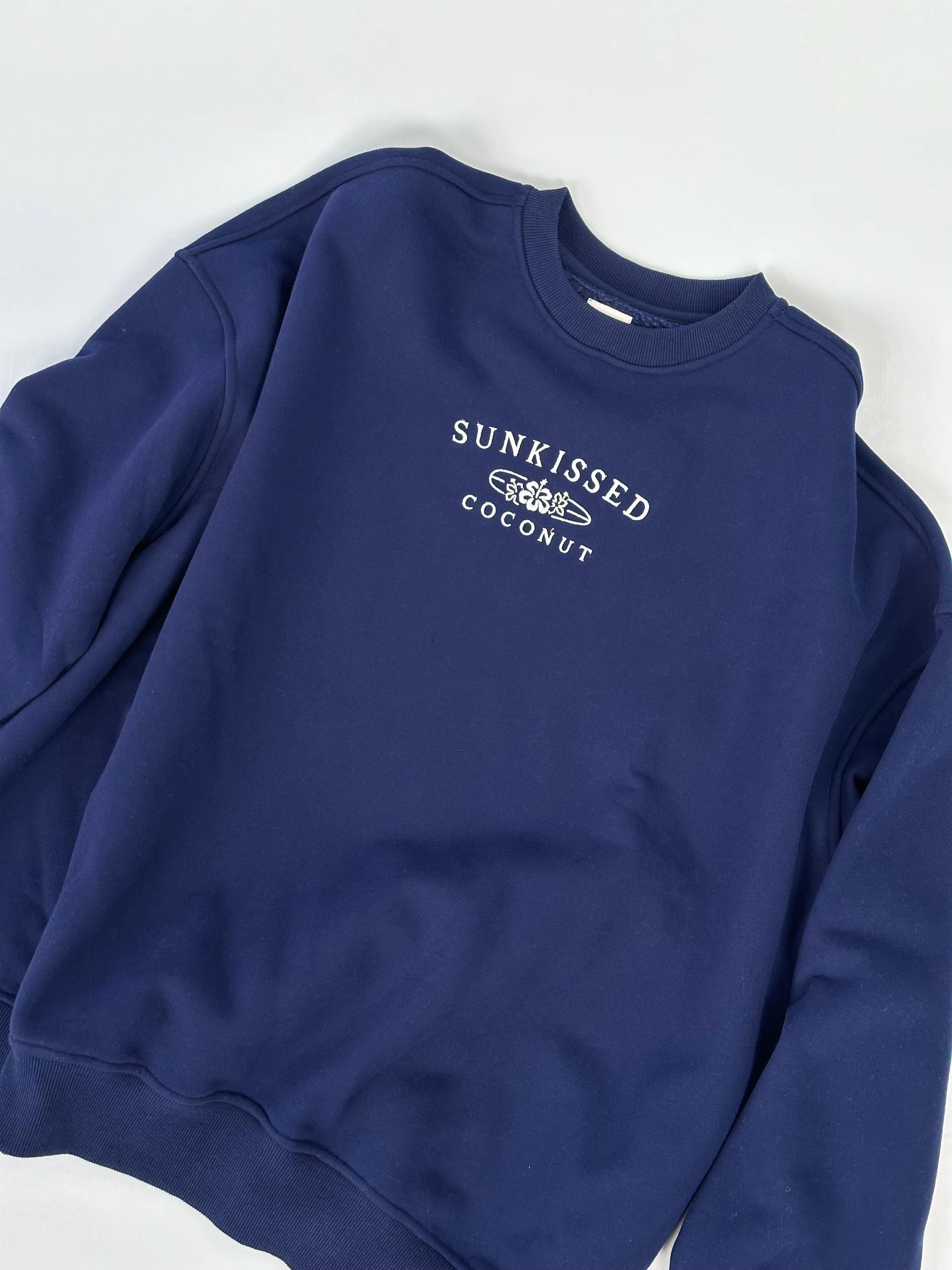 Navy Blue Sunkissedcoconut Embroider Sweatshirt Product Image