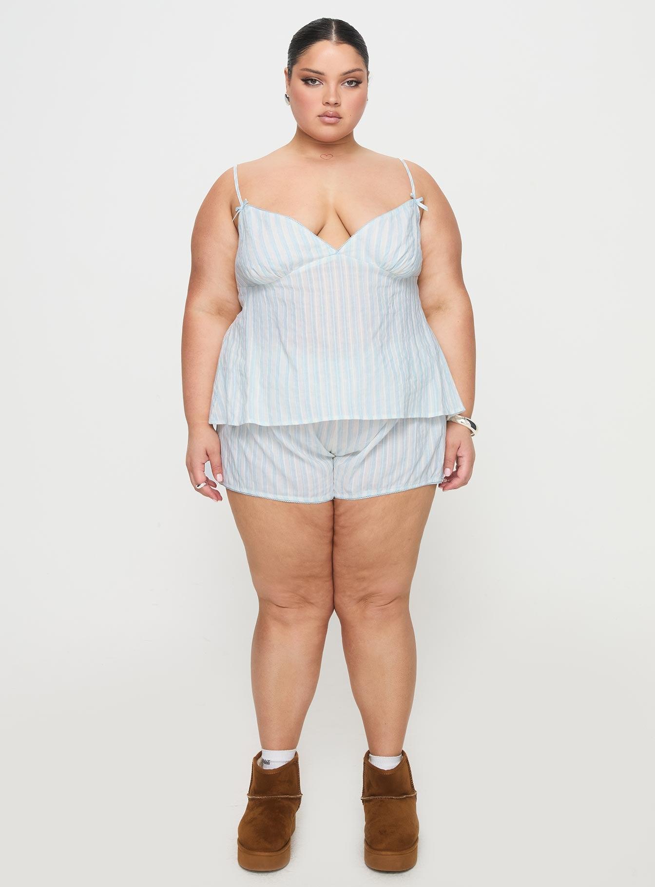 Tenderness Lace Sleep Set Blue / White Stripe Curve Product Image