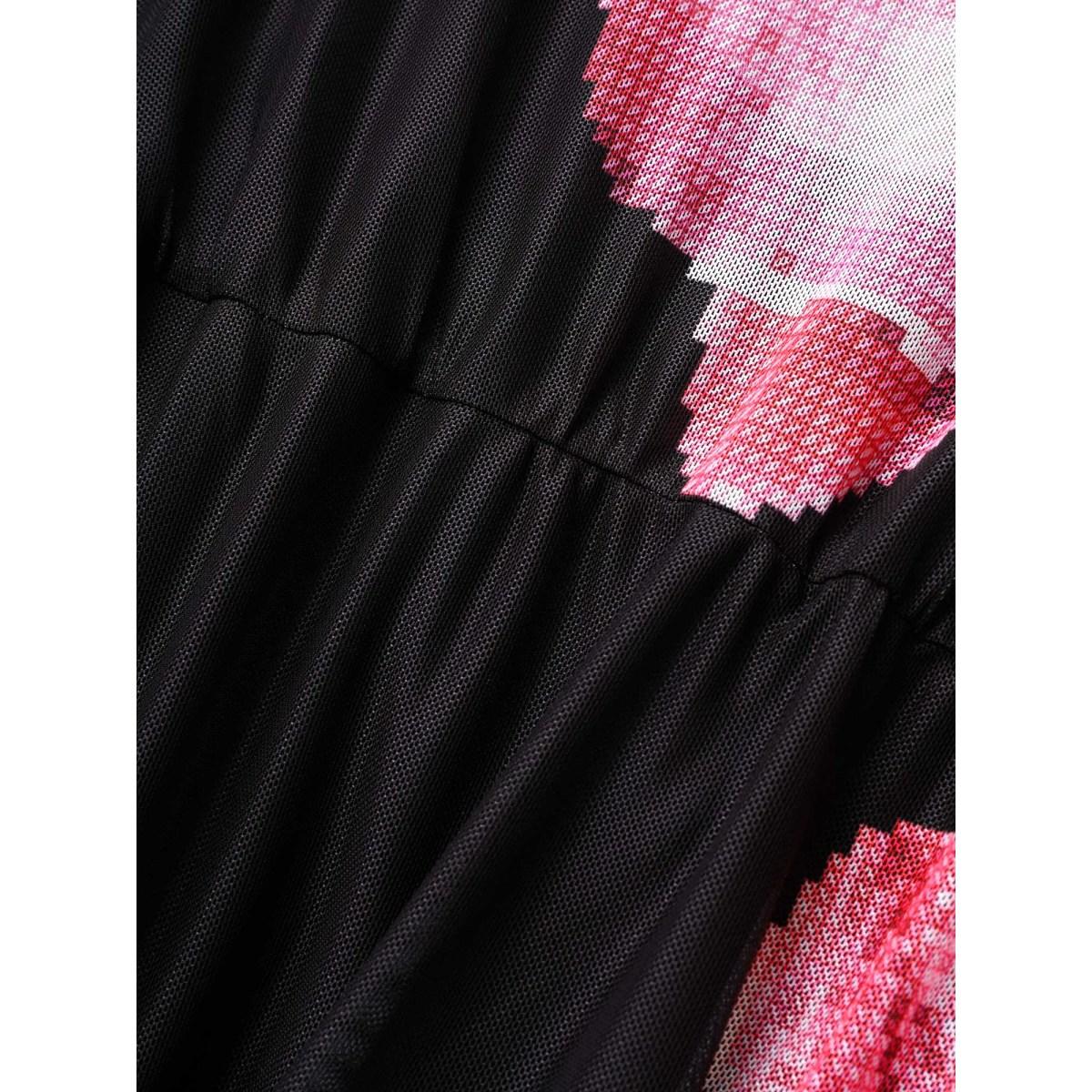 Plus Size Crew Neck Mesh Butterfly Orchid Midi Dress Black Women Elegant See through Round Neck Short sleeve Curvy BloomChic 26/4X Product Image