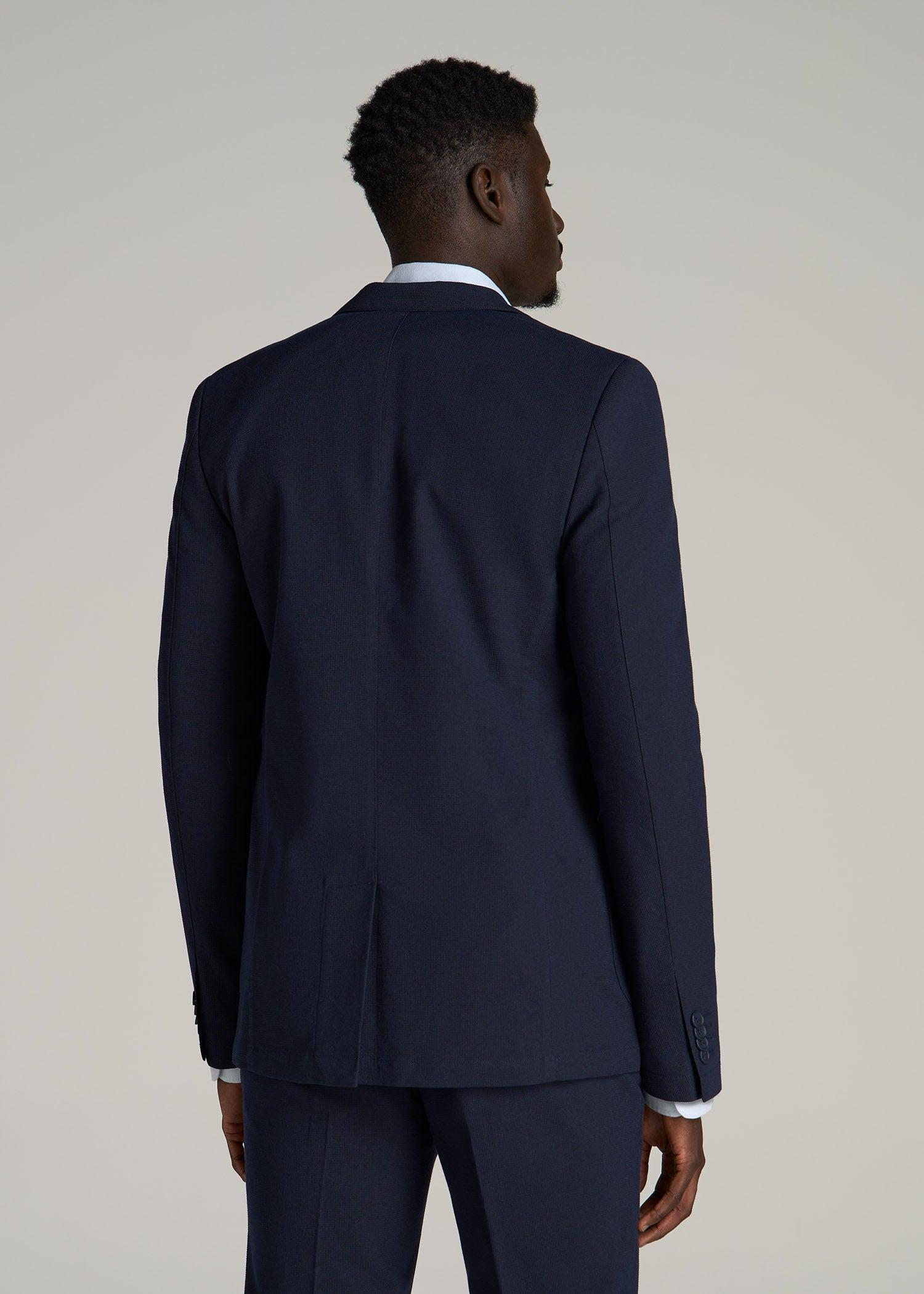 Textured Garment Washed Stretch Cotton Blazer for Tall Men in Evening Blue Male Product Image