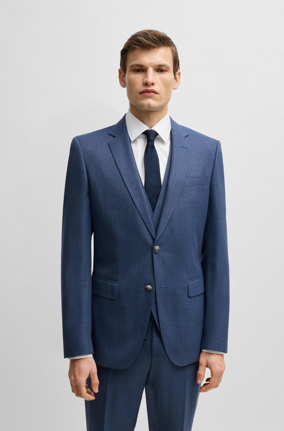 BOSS - Slim-fit three-piece suit in patterned wool - Blue Product Image
