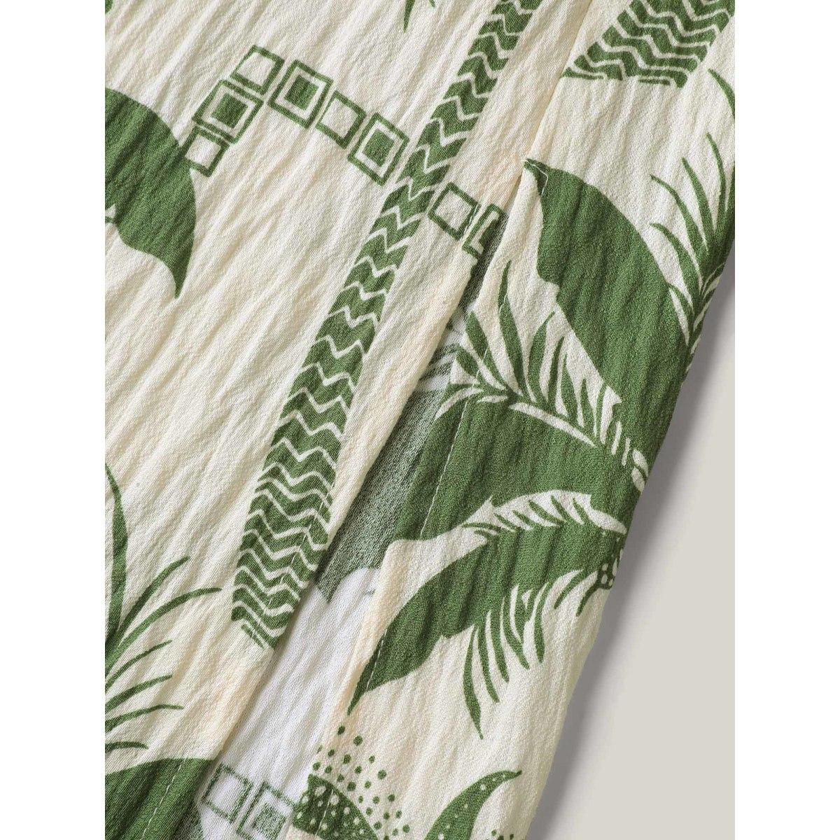 Plus Size Tropical Tree Print Contrast Hem Maxi Dress Moss Women Overlap Collar Short sleeve Curvy BloomChic 28/5X Product Image