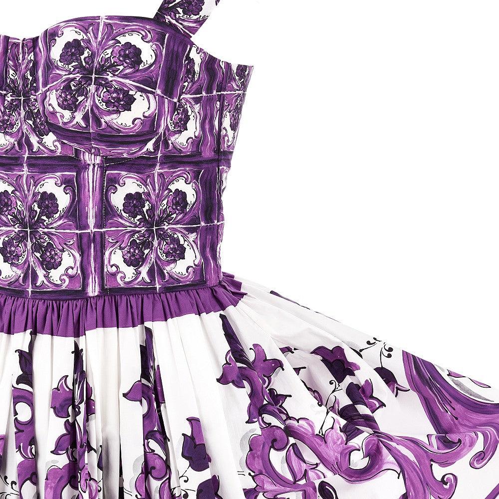 DOLCE & GABBANA Long Poplin Dress With Majolica Print In Purple Product Image