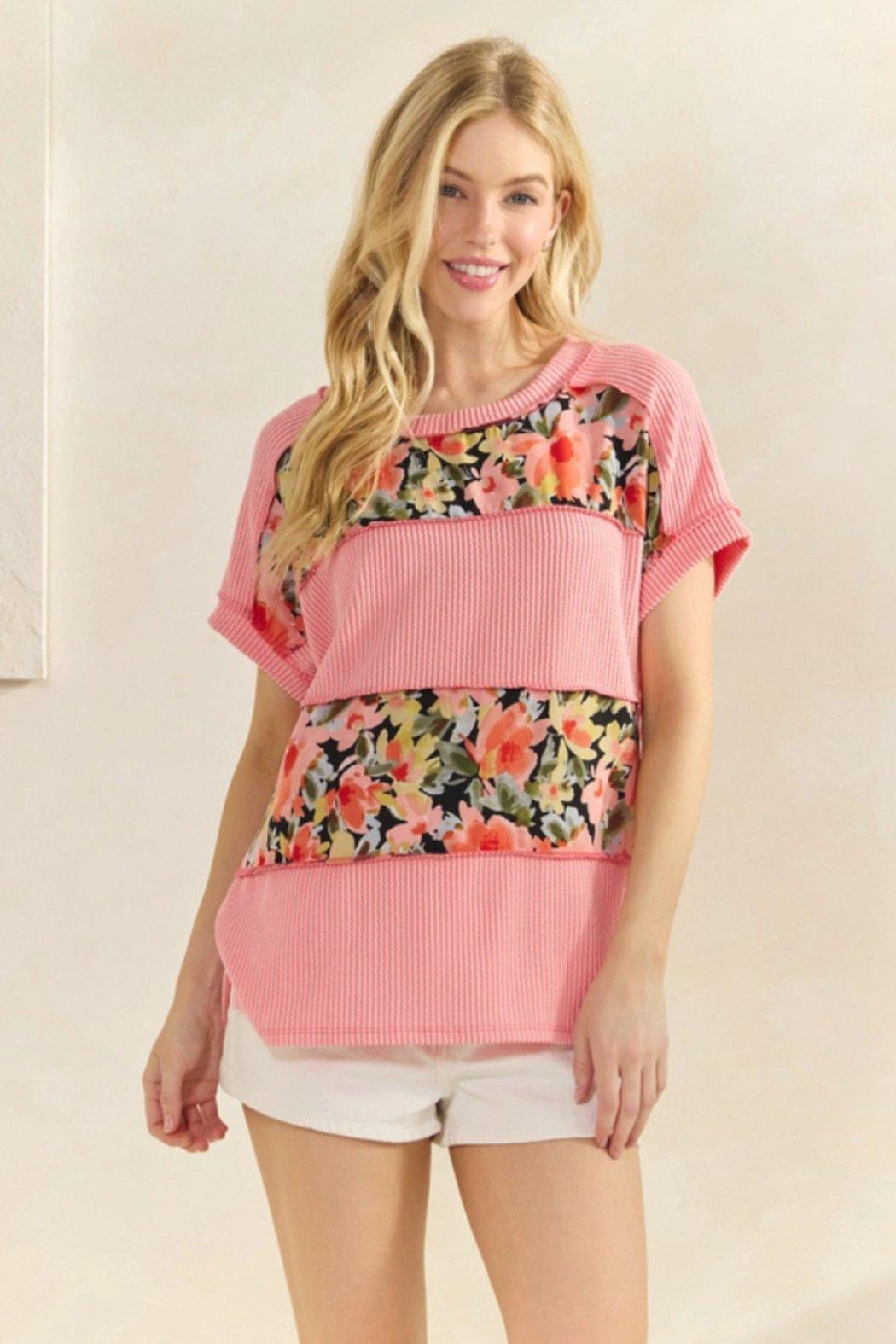 Floral Contrast Knit Top Product Image