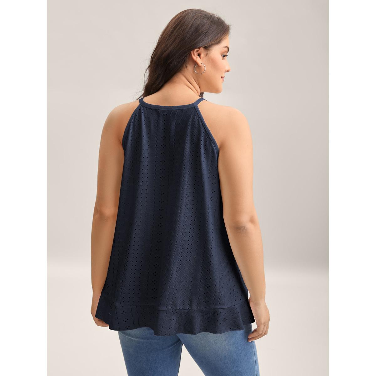 Plus Size Textured Knit Overlap Hem Tank Top Women Indigo Leisure Overlapping Round Neck Casual Tank Tops Camis BloomChic 12/L Product Image