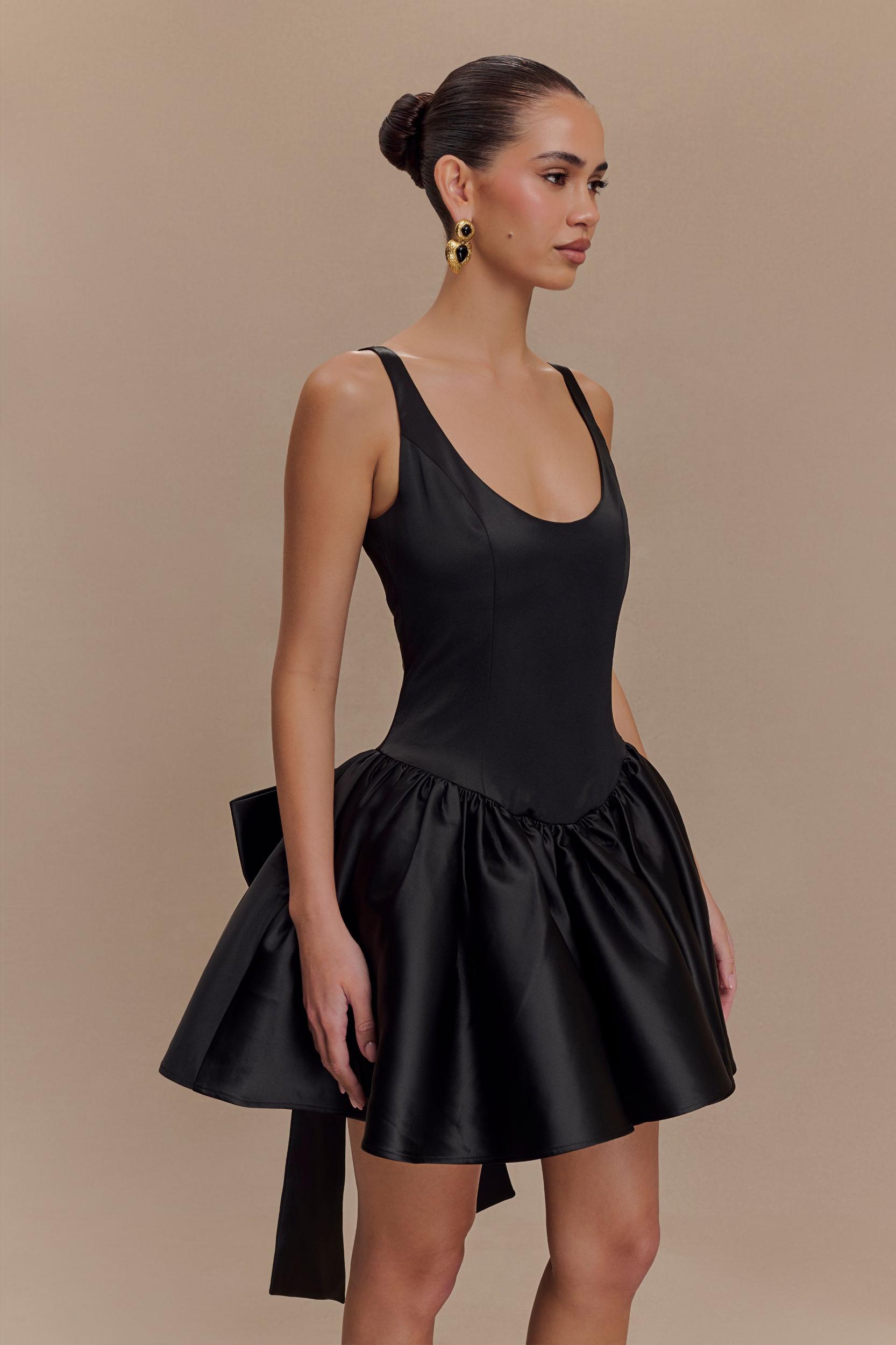Felicia Satin Mini Dress With Bow - Black Product Image