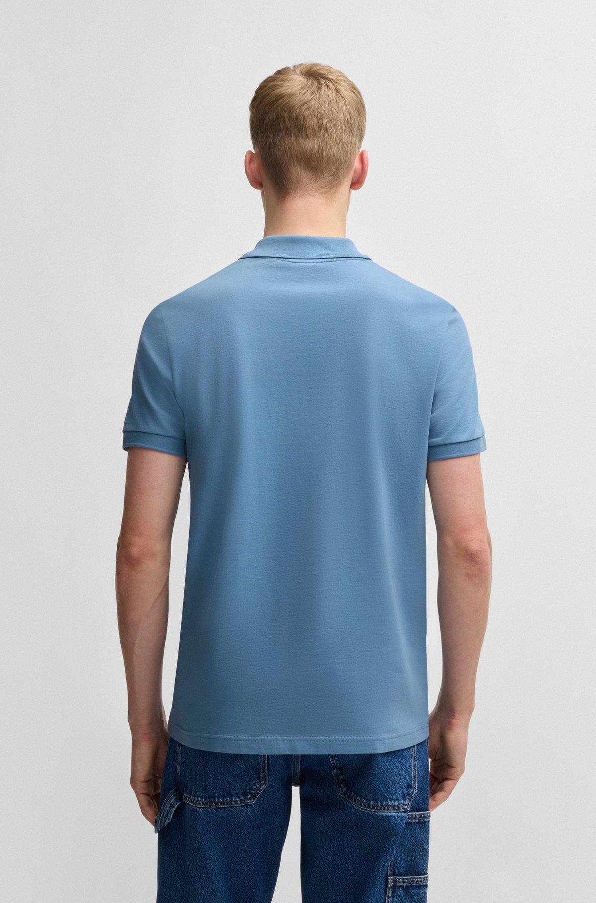 BOSS - Slim-fit knit polo in stretch-cotton piqué - Light Blue Product Image