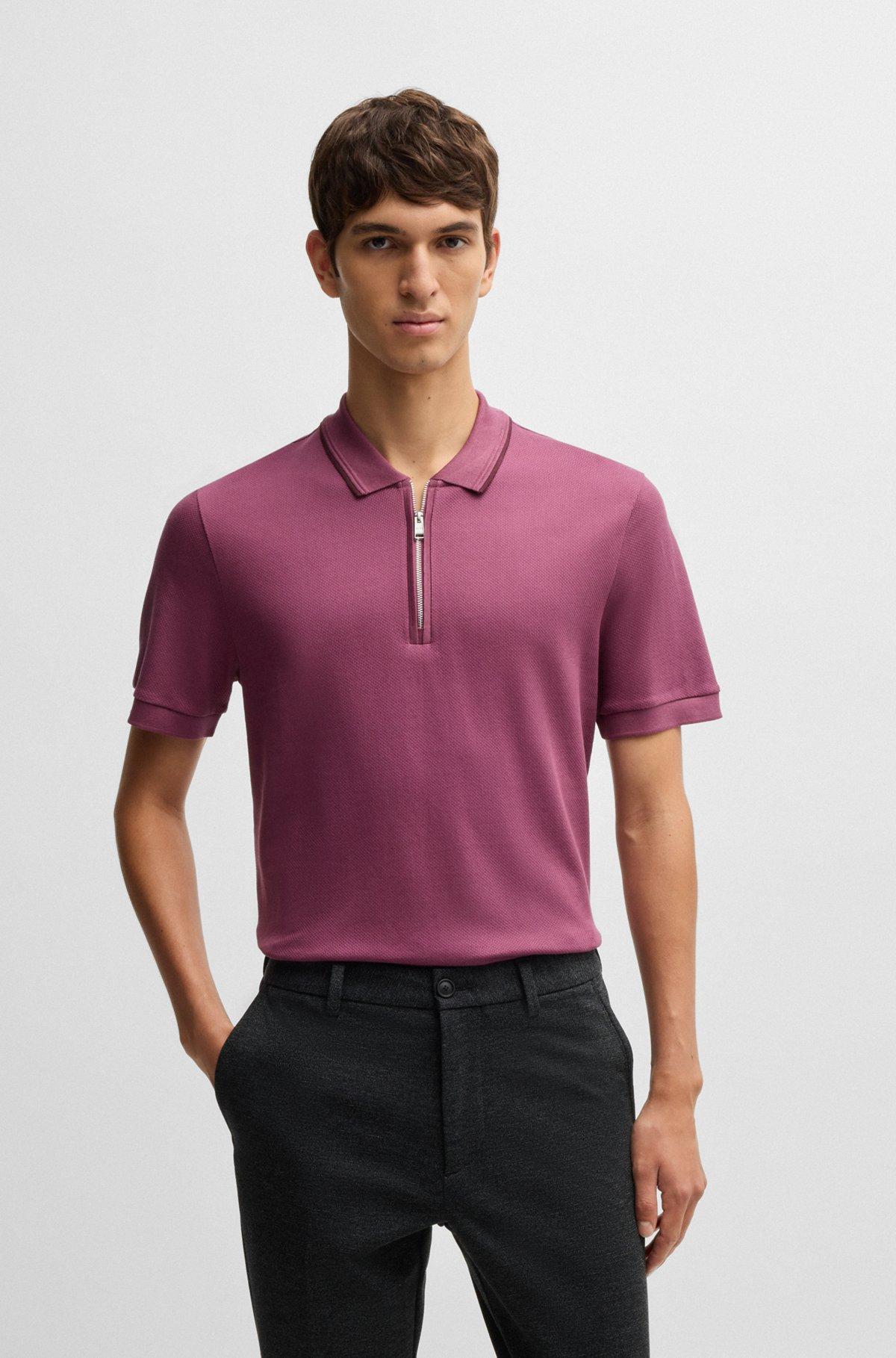 Structured-cotton polo shirt with zip placket Product Image
