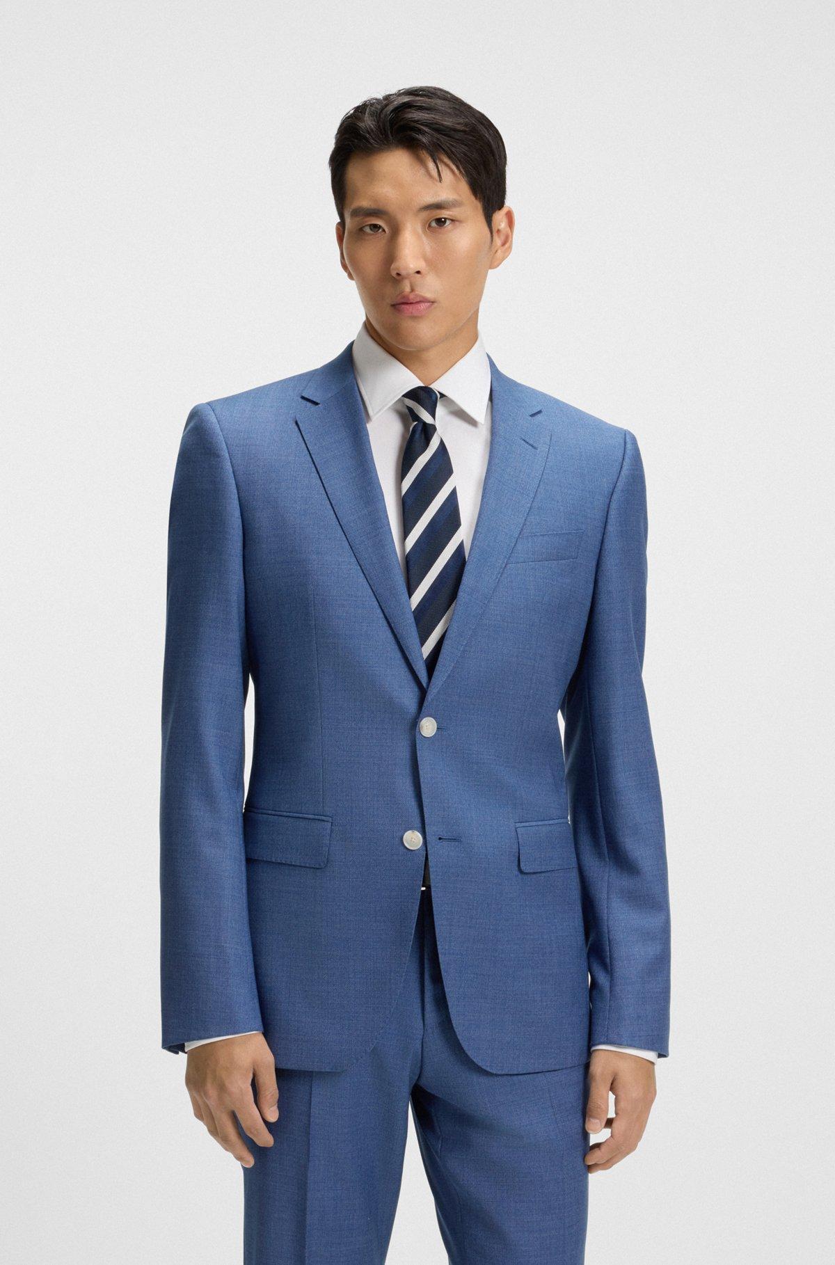 BOSS - Slim-fit suit in micro-patterned wool - Blue Product Image