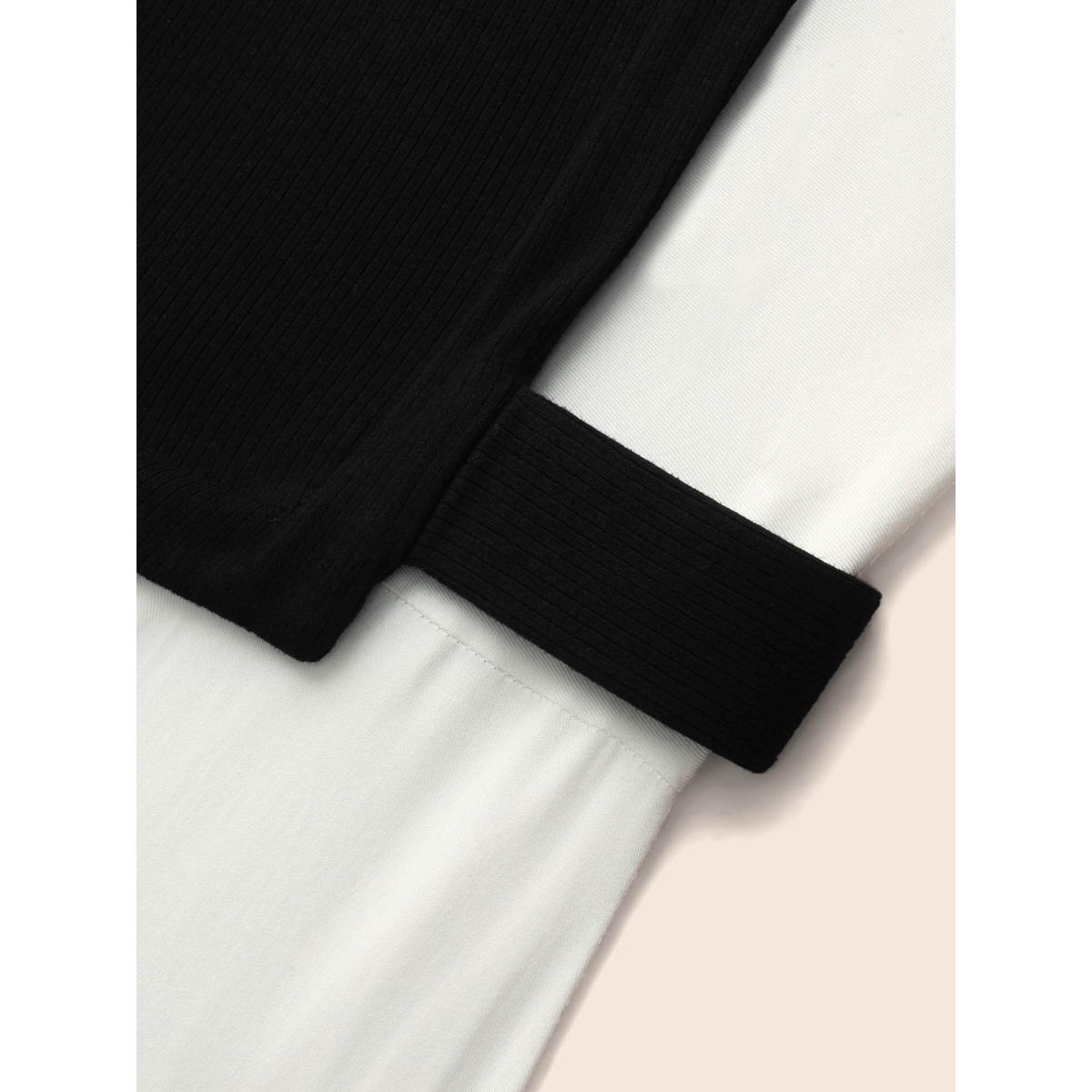 Plus Size Multicolor Round Neck Patchwork Contrast Gathered Blouse Women Casual Long Sleeve Round Neck Everyday Blouses BloomChic 22-24/3X Product Image