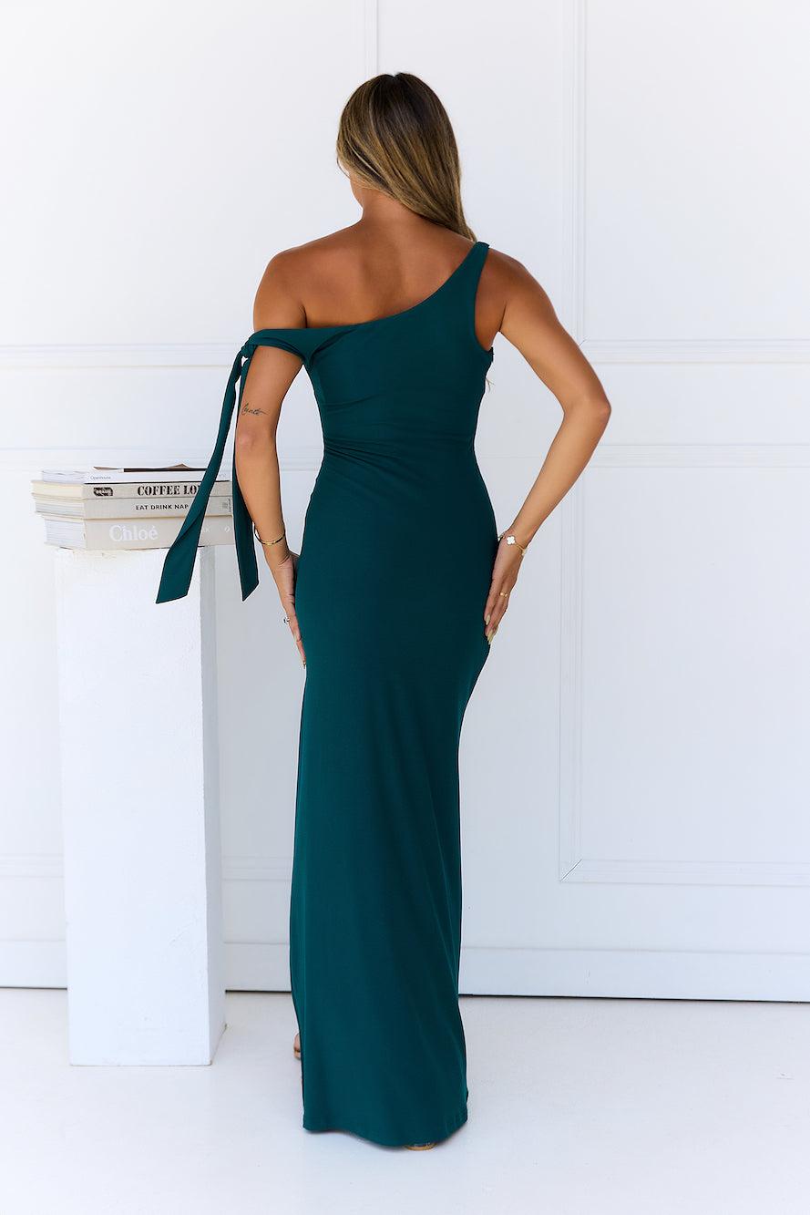 Fashion Standard Off Shoulder Maxi Dress Green Product Image