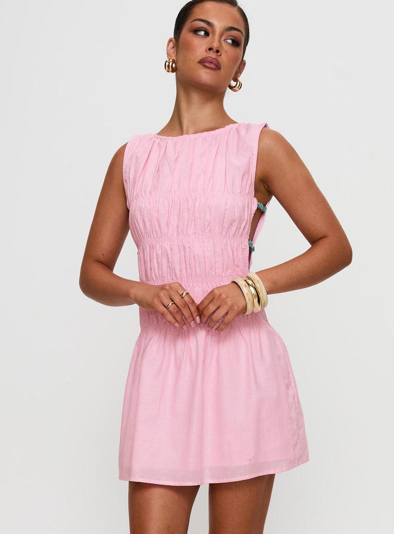 Evony Shirred Mini Dress Pink Product Image