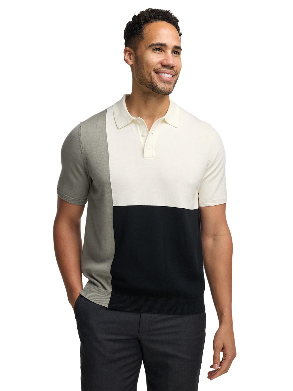 Cotton Three Button Polo - Black/white Product Image