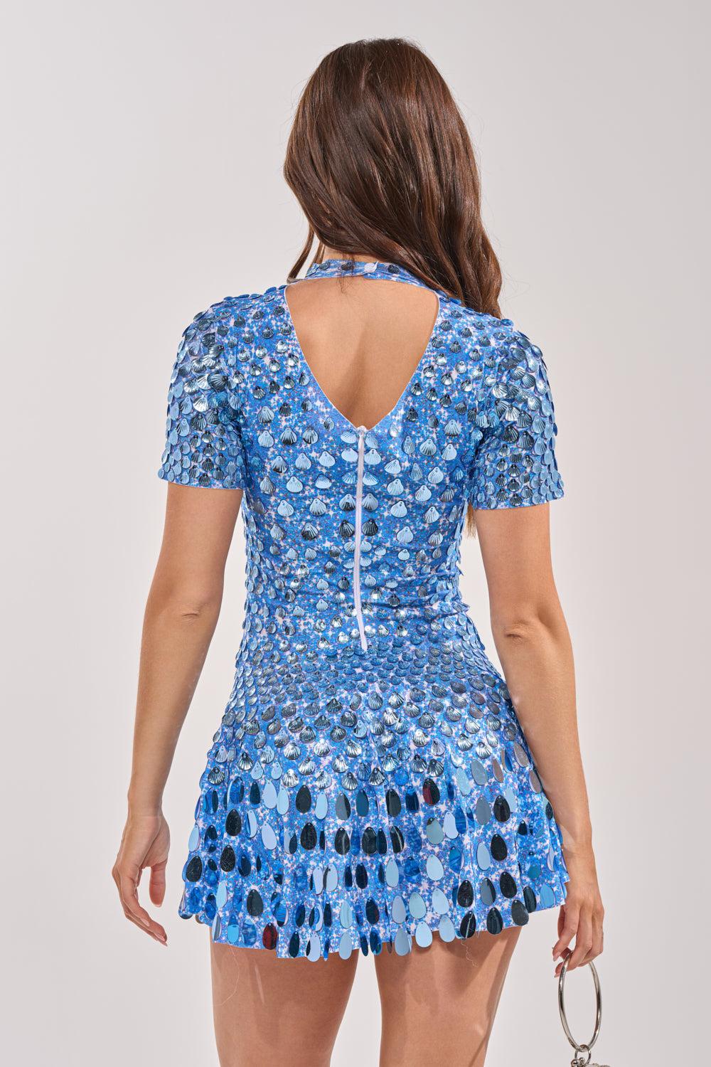 FAR FROM BASIC SEQUIN MINI DRESS IN BLUE Product Image