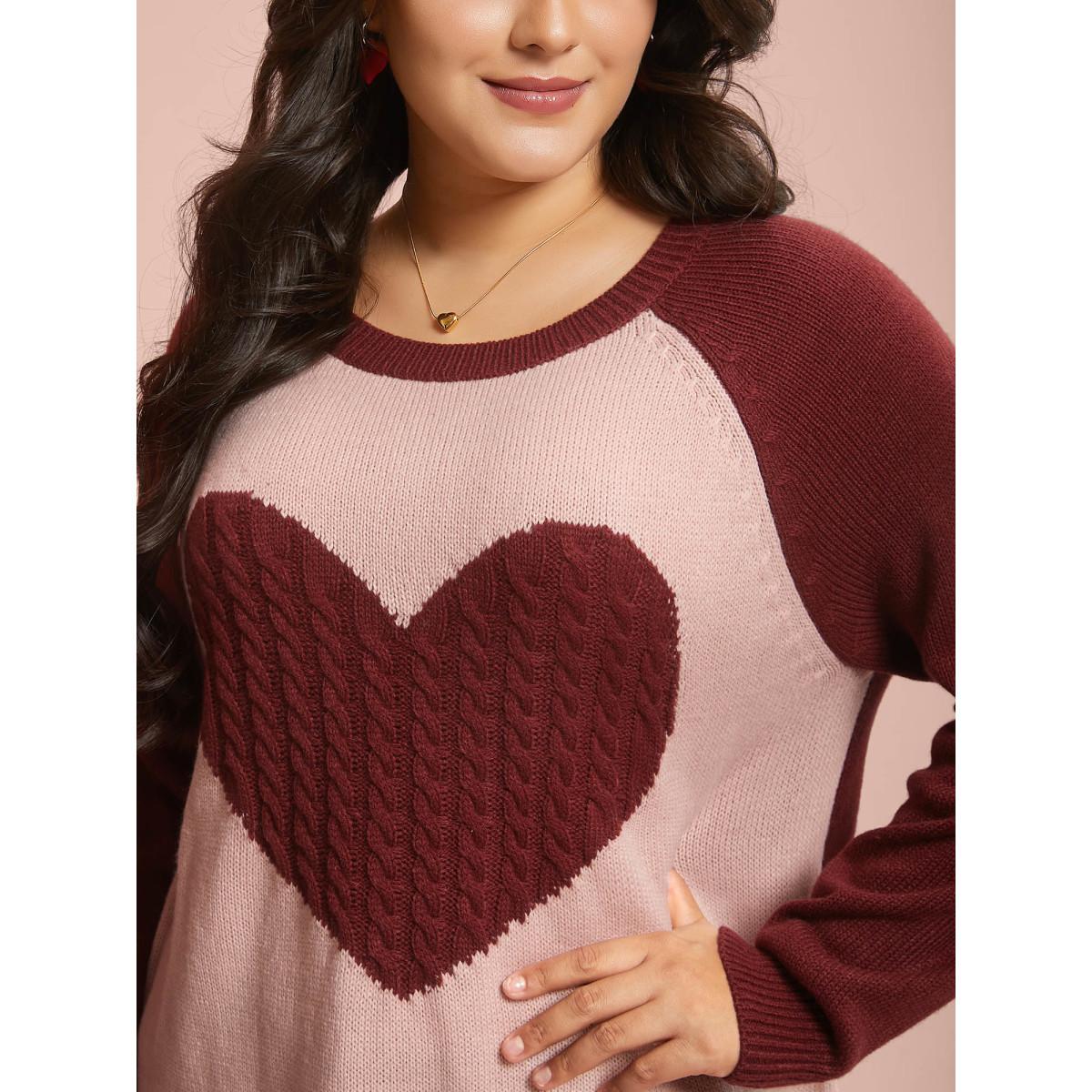 Plus Size Timeless Romance Cable Knit Raglan Sleeve Pullover Nudepink Women Playful Loose Long Sleeve Round Neck Casual Pullovers BloomChic 10/M Product Image