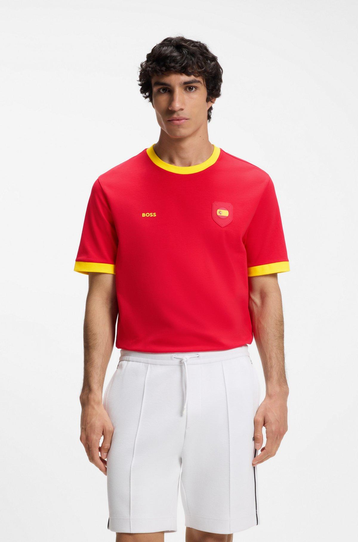 Stretch-cotton T-shirt with country flag and logo Product Image