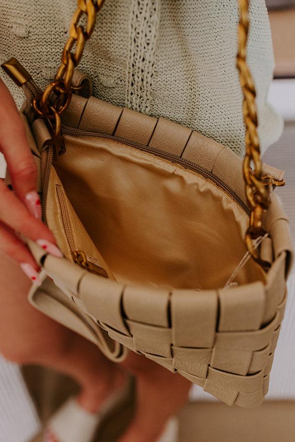Mimie Vegan Leather Woven Crossbody Bag in Beige Product Image
