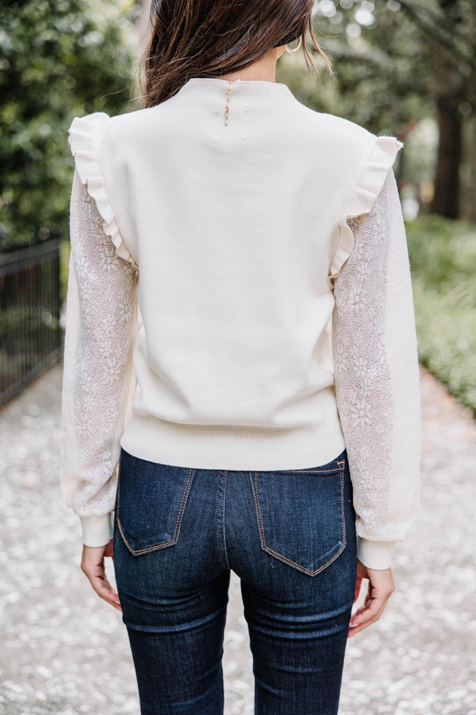 All Around The Way Natural White Ruffled Sweater Female Product Image