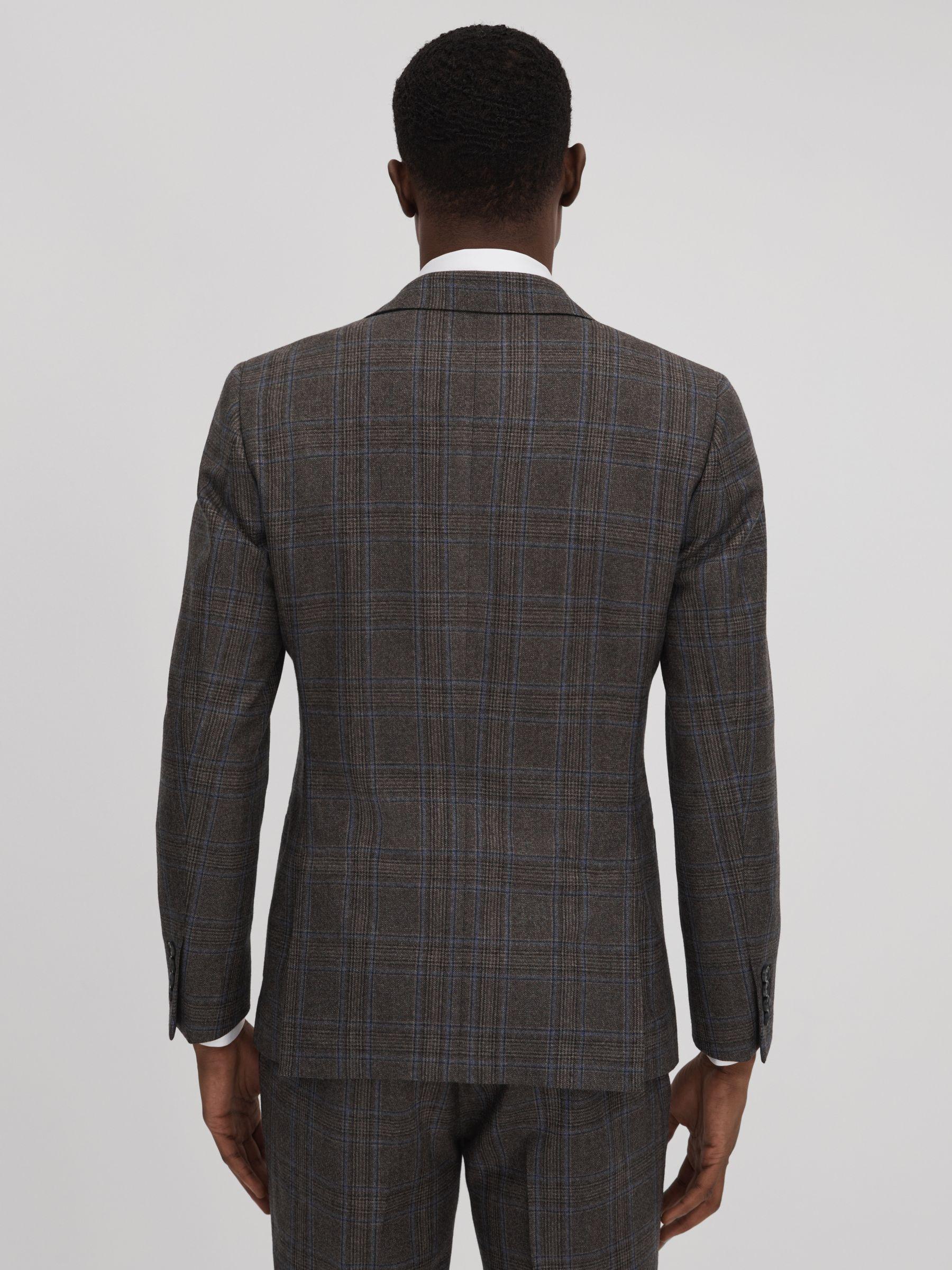 Slim Fit Wool Single Breasted Check Blazer in Brown Multi Product Image