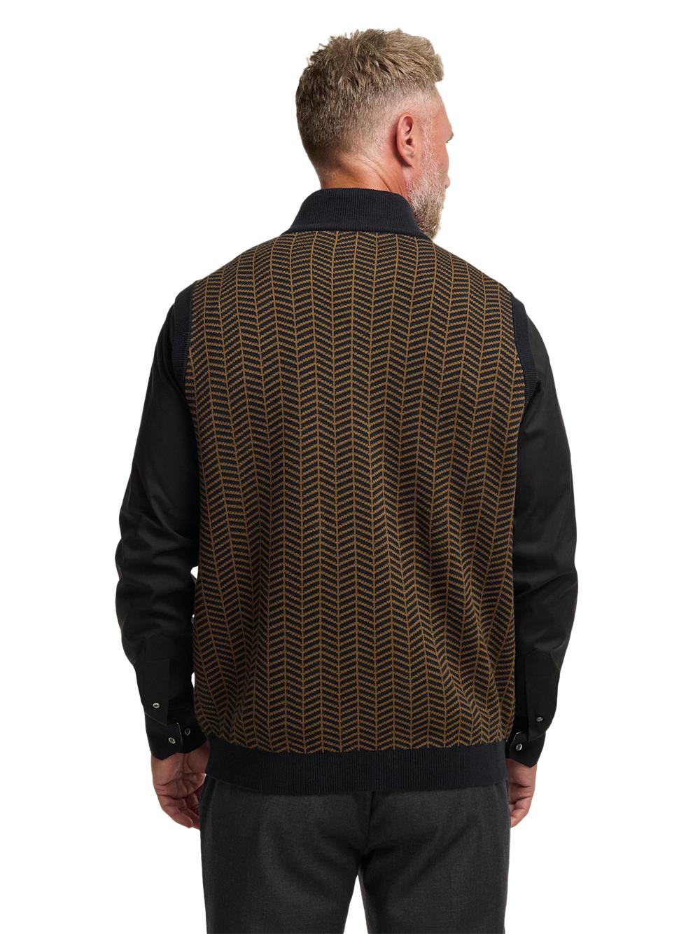 Cotton Full Zip Mock Neck Vest - Brown/black Product Image