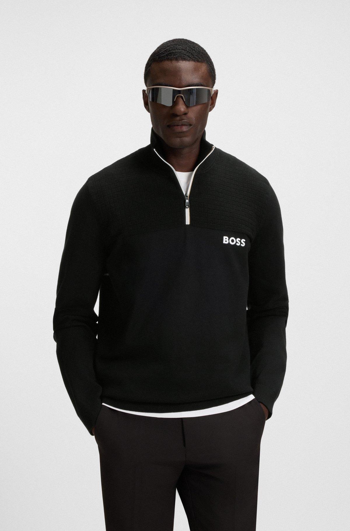 Water-repellent cotton sweater with zip neck Product Image