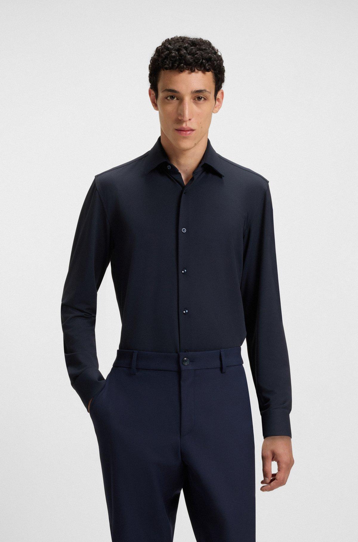 Slim-fit shirt in structured performance-stretch jersey Product Image