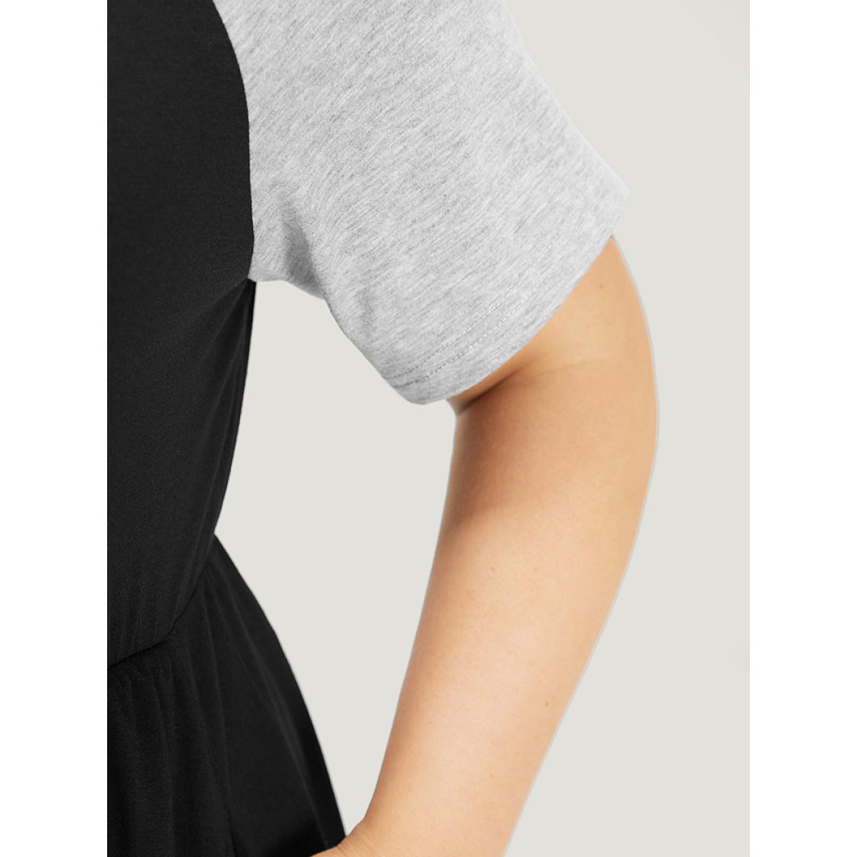 Plus Size Supersoft Essentials Letter Print Raglan Sleeve Elastic Waist Dress Black Women Casual Plain Curvy Knee Dress BloomChic 14-16/1X Product Image