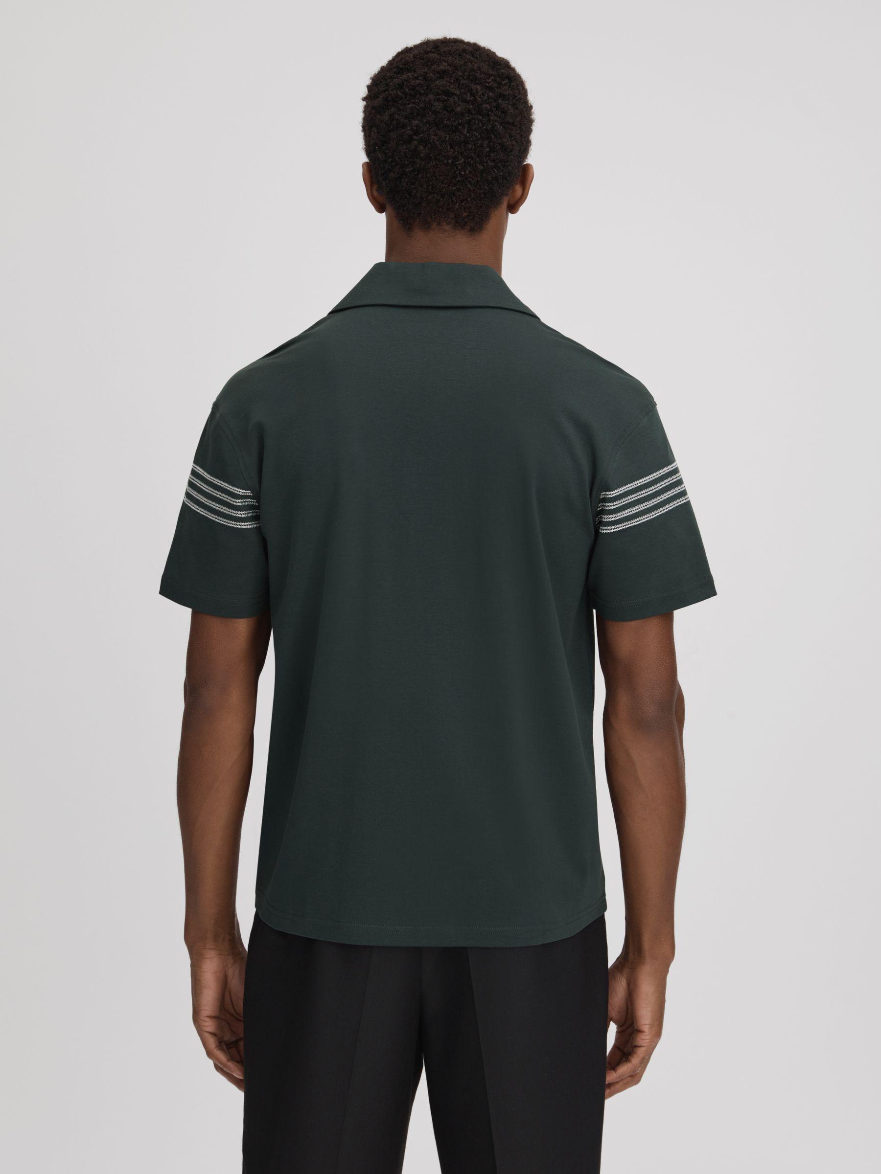 Mercerised Cotton Embroidered Cuban Collar Shirt in Emerald Product Image