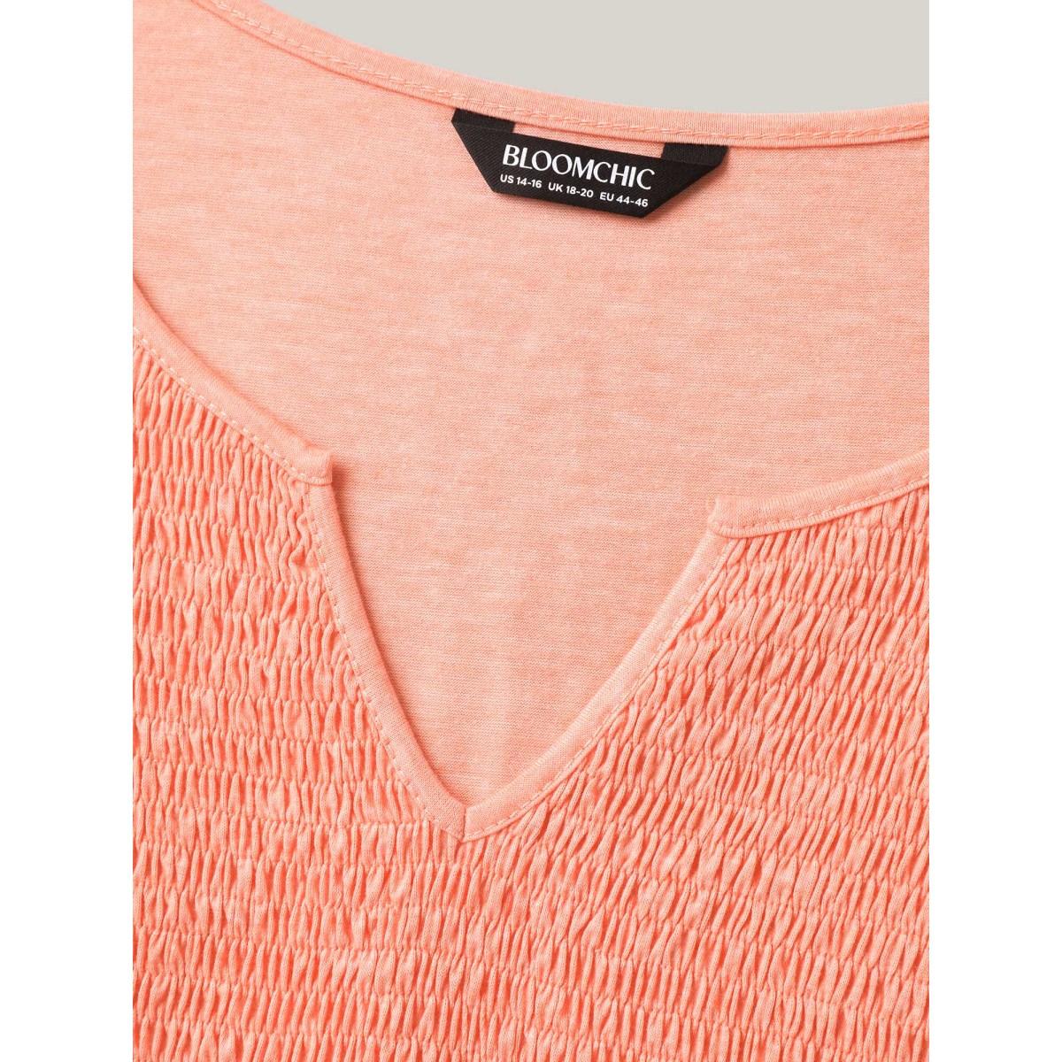 Plus Size Shirred Bodice Spliced Tiered Sleeveless Top Women Coral Elegant Gathered Notched collar Everyday Tank Tops Camis BloomChic 30/6X Product Image