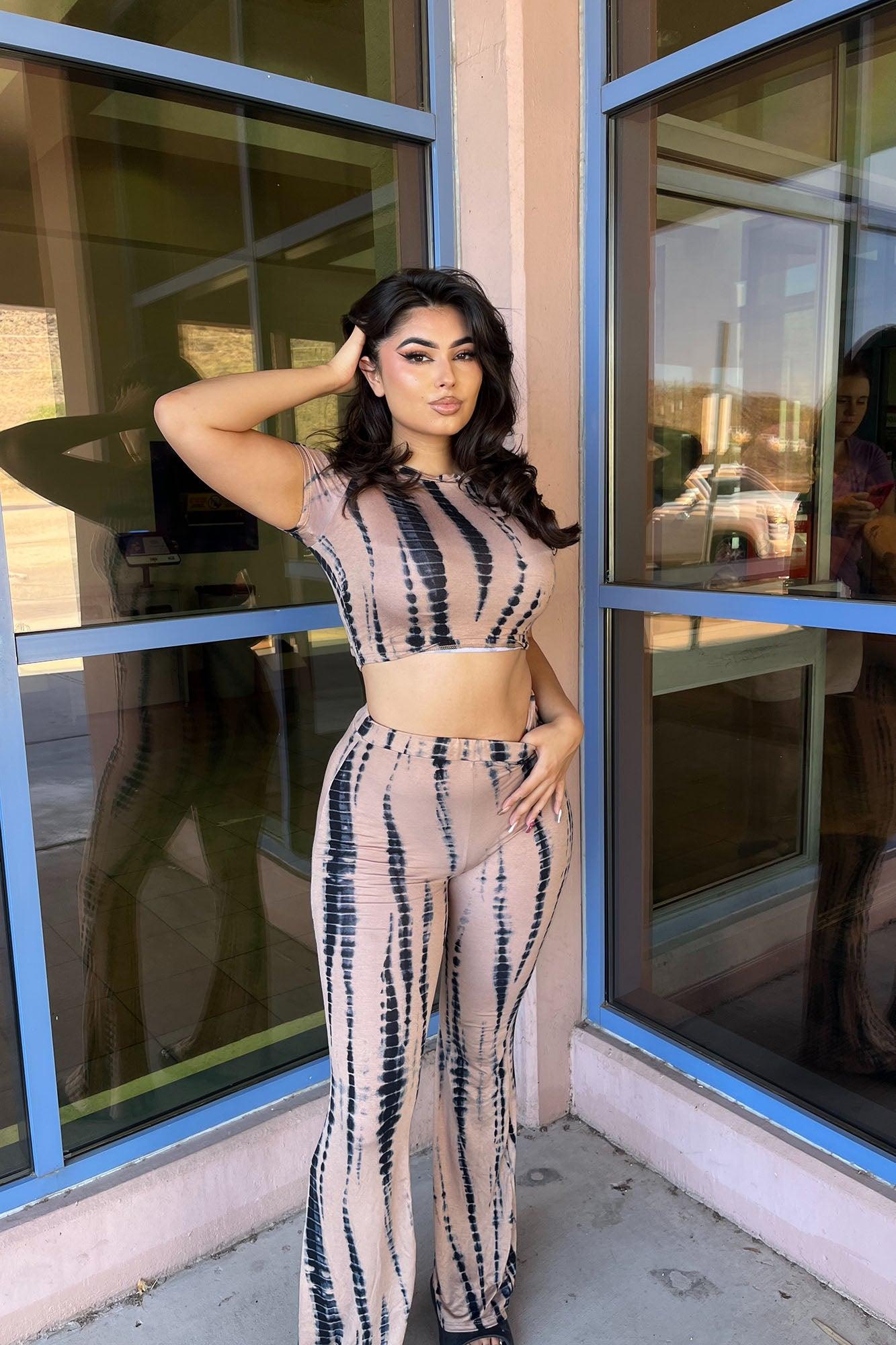 Jazmin Tie Dye Pant Set 33 - Taupe Product Image