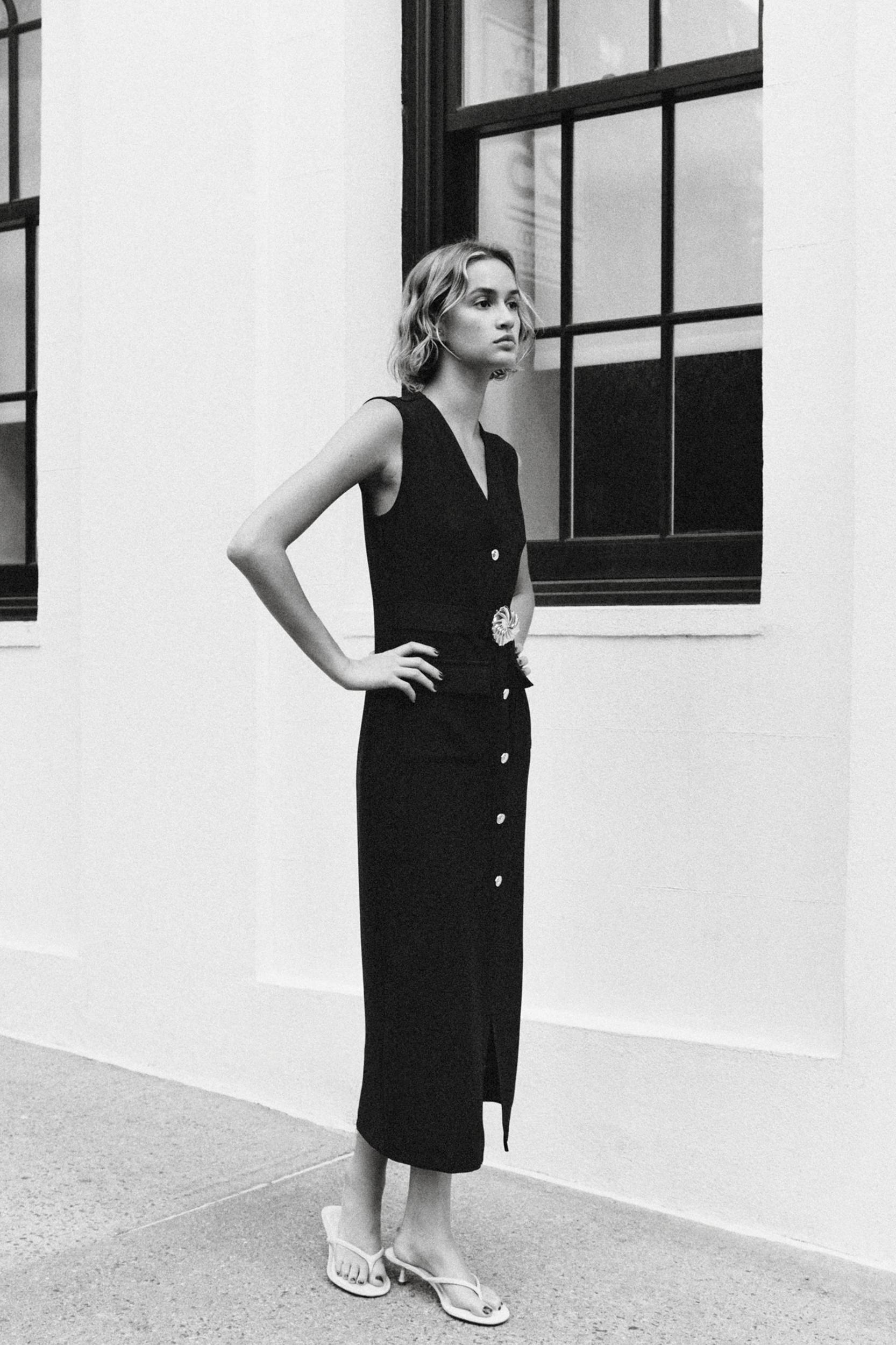 BELTED CREPE MIDI DRESS Product Image