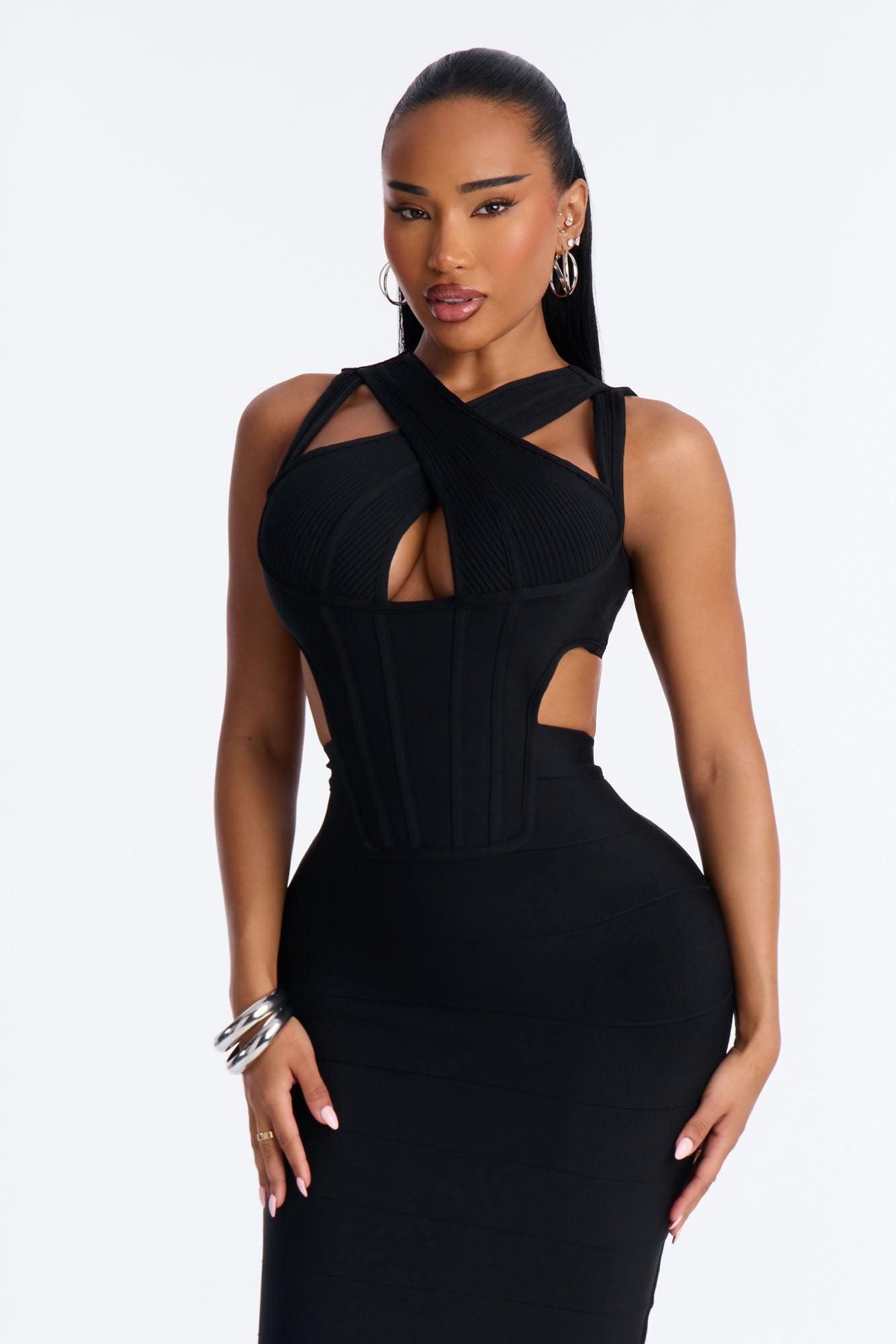 Center Of Attention Cut Out Bandage Midi Dress - Black Female Product Image
