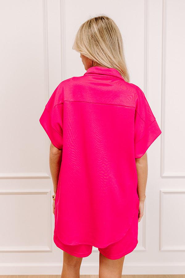 Carefree Charm Button Down Romper In Hot Pink Product Image