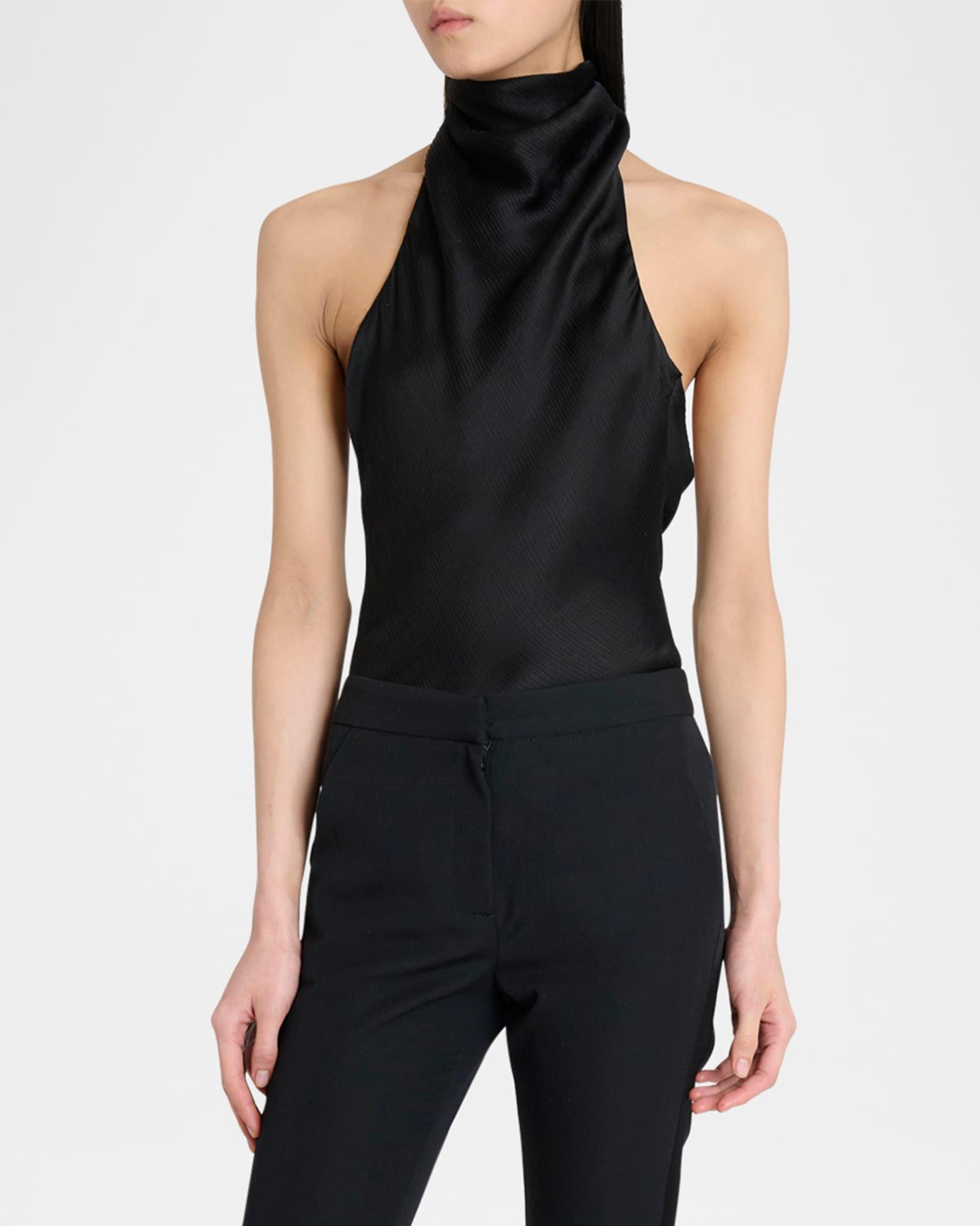Crepe Satin Halter Cowl-Neck Top Product Image