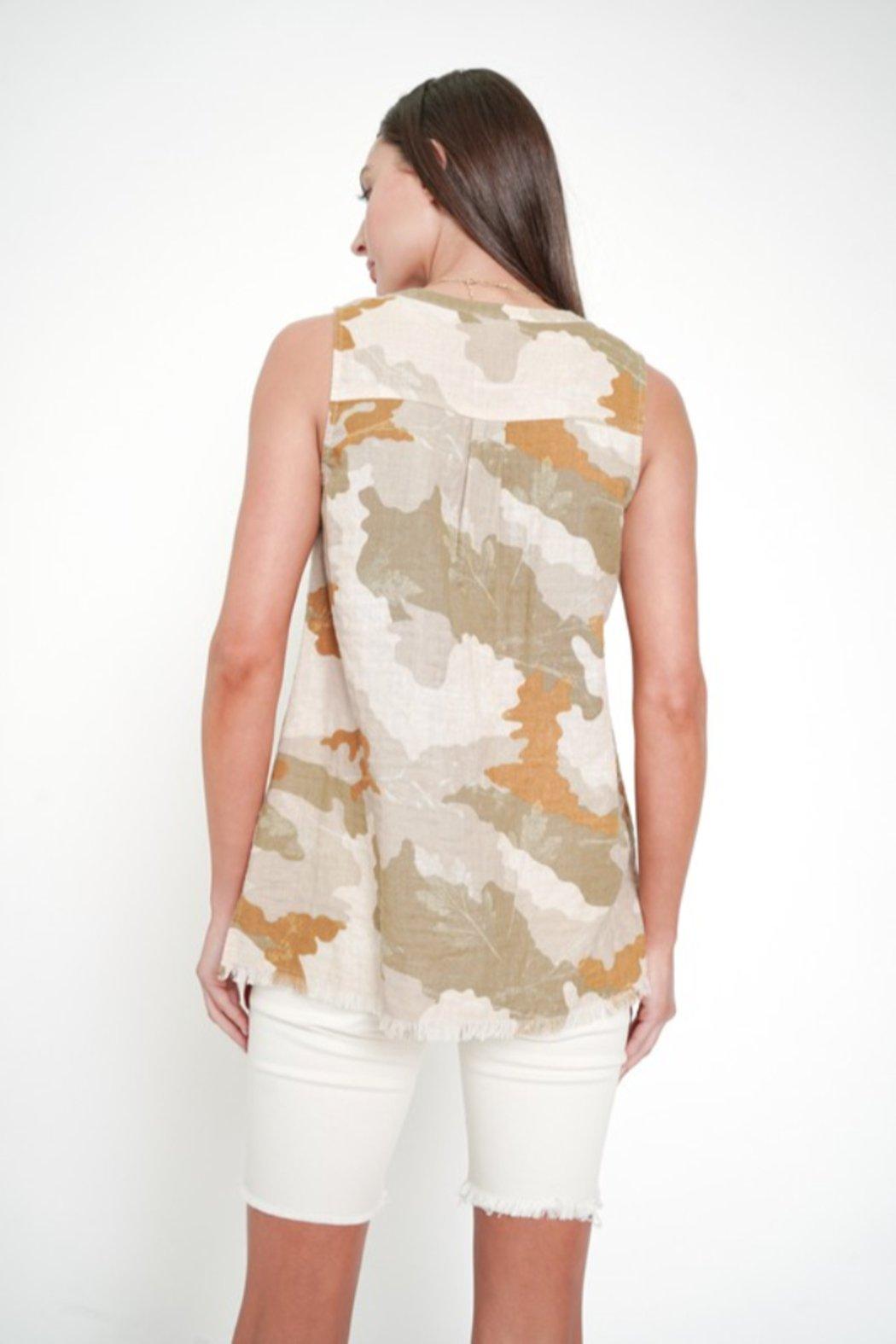 Split V Neck Camo Top Product Image