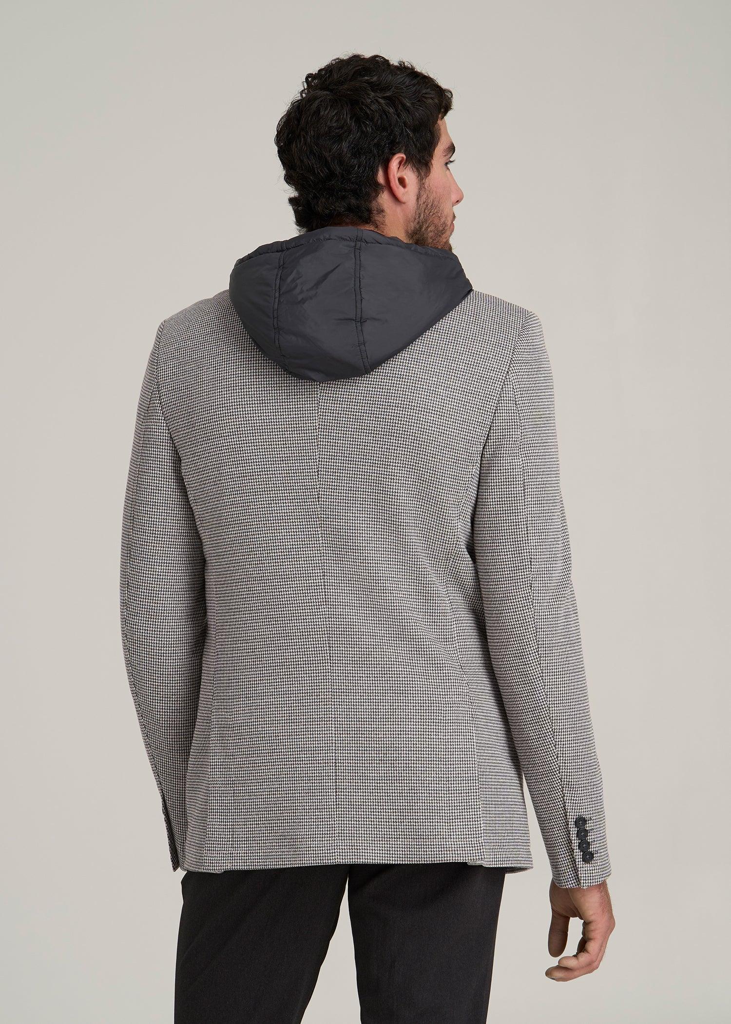 Hooded Bib Blazer for Tall Men in Chocolate and Black Houndstooth Male Product Image