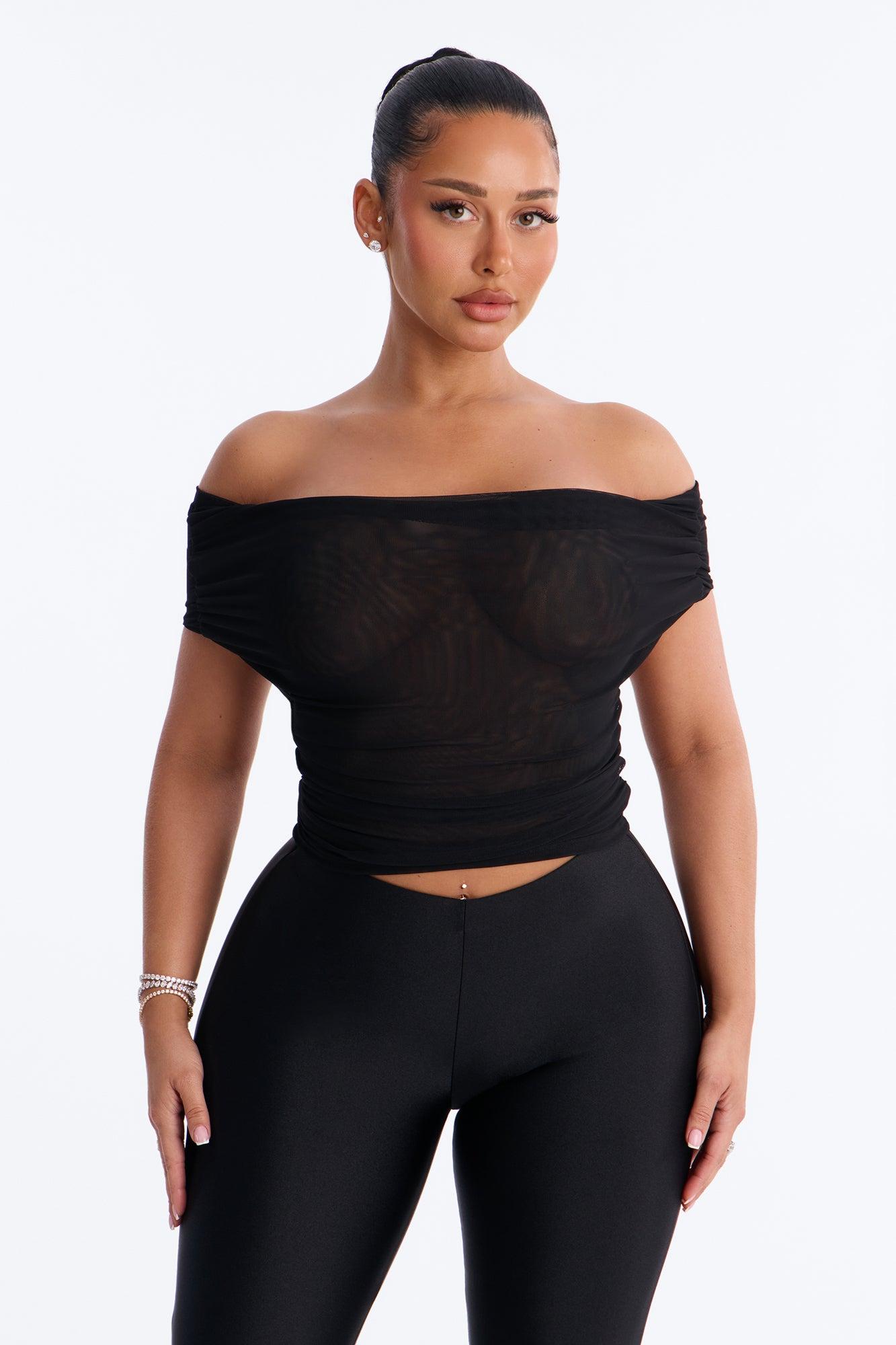 Off Limits Mesh Off Shoulder Backless Top - Black Female Product Image