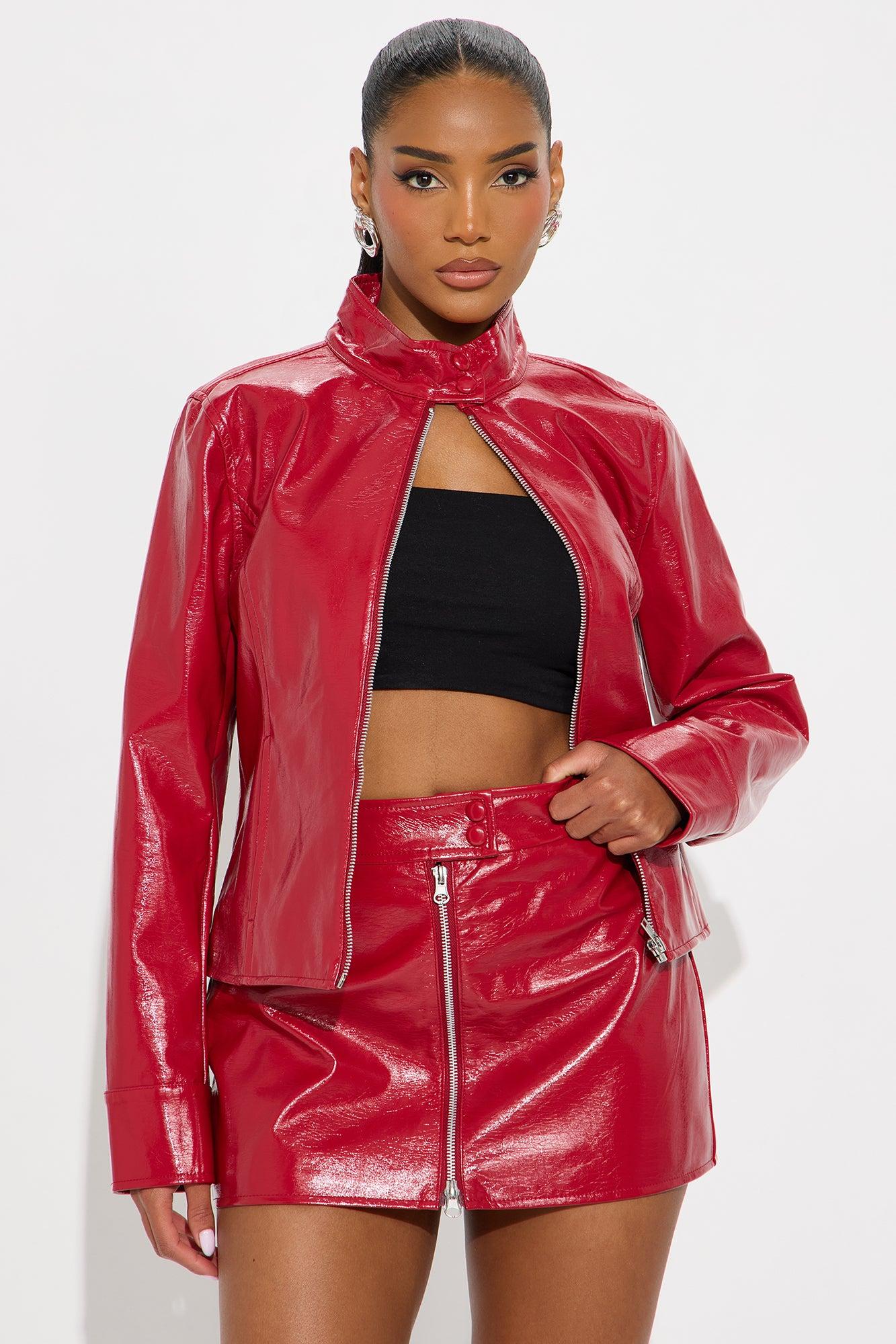 Tessa Faux Leather Moto Jacket - Red Female Product Image