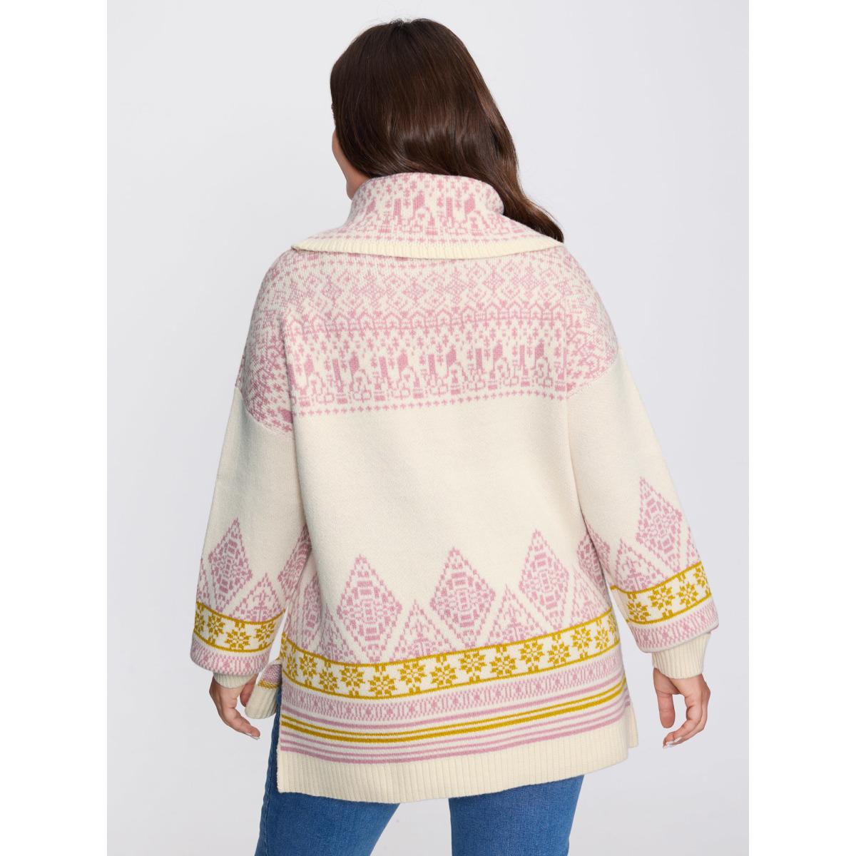 Plus Size Supersoft Fair-Isle Stretchy Pullover Beige Women Leisure Loose Long Sleeve Turtleneck Casual Pullovers BloomChic 28/5X Product Image