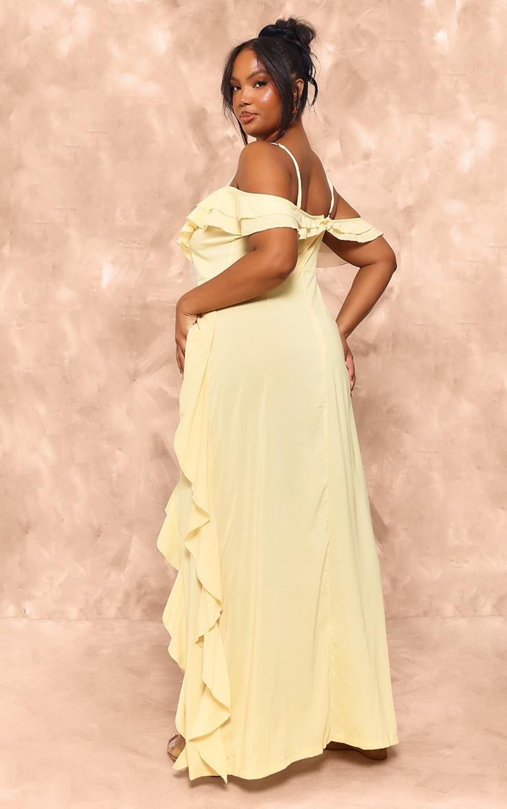 Plus Lemon Cold Shoulder Ruffle Detail Maxi Dress Product Image