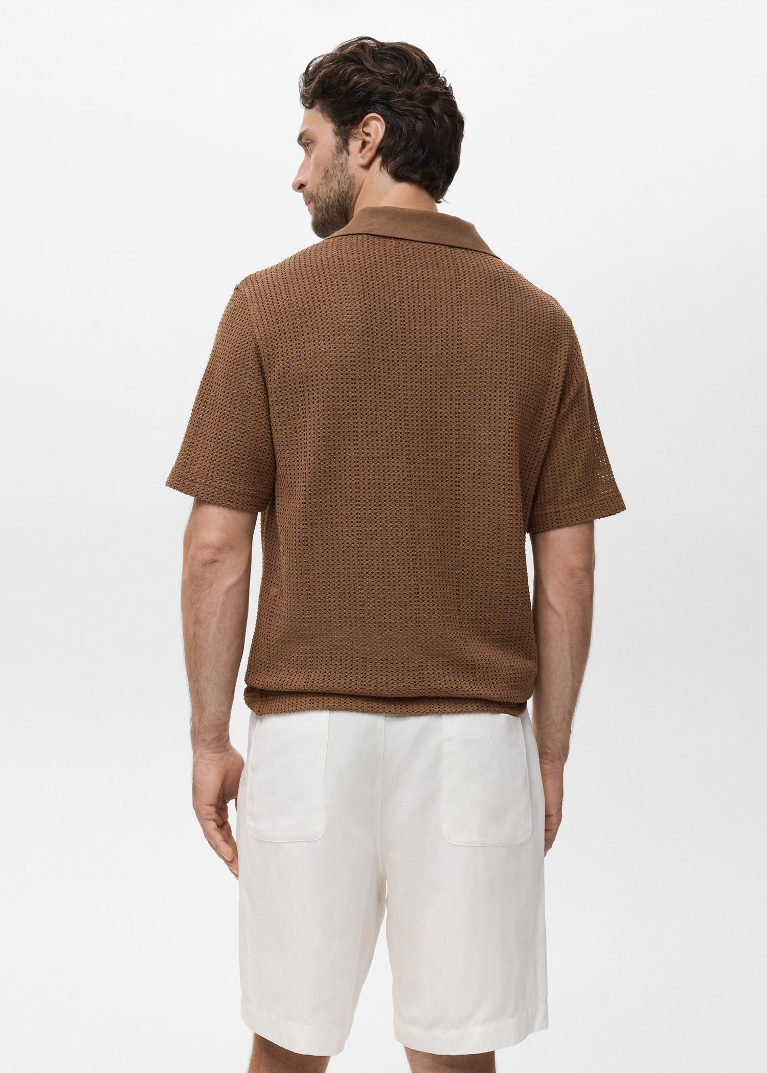 Openwork cotton knitte polo shirt - Men | MANGO USA Product Image