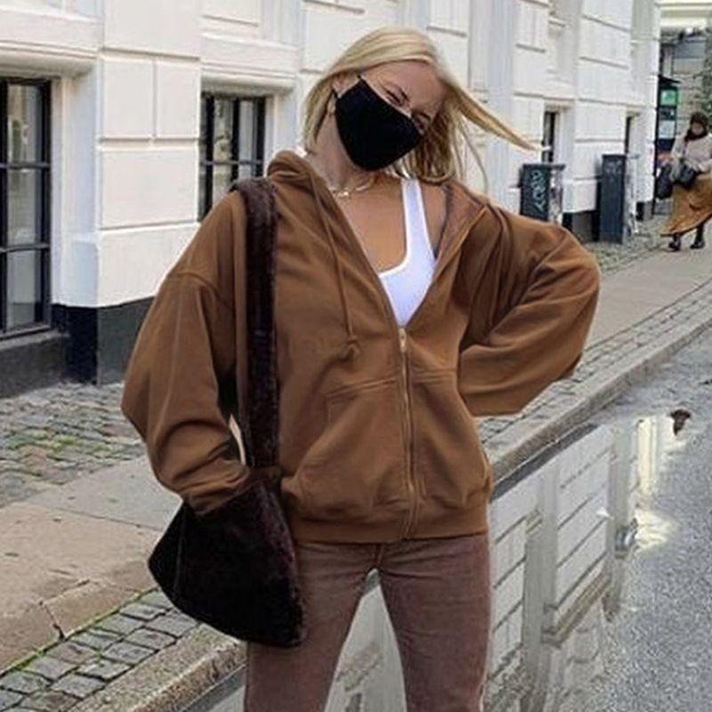 Plain Zip-Up Hoodie Product Image