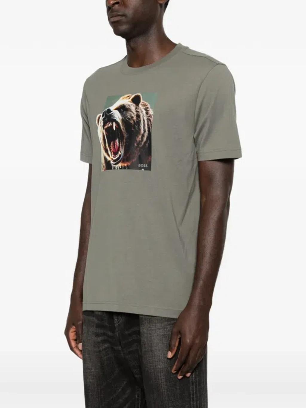 HUGO BOSS Dobermann Bear-graphic T-shirt In Green Product Image