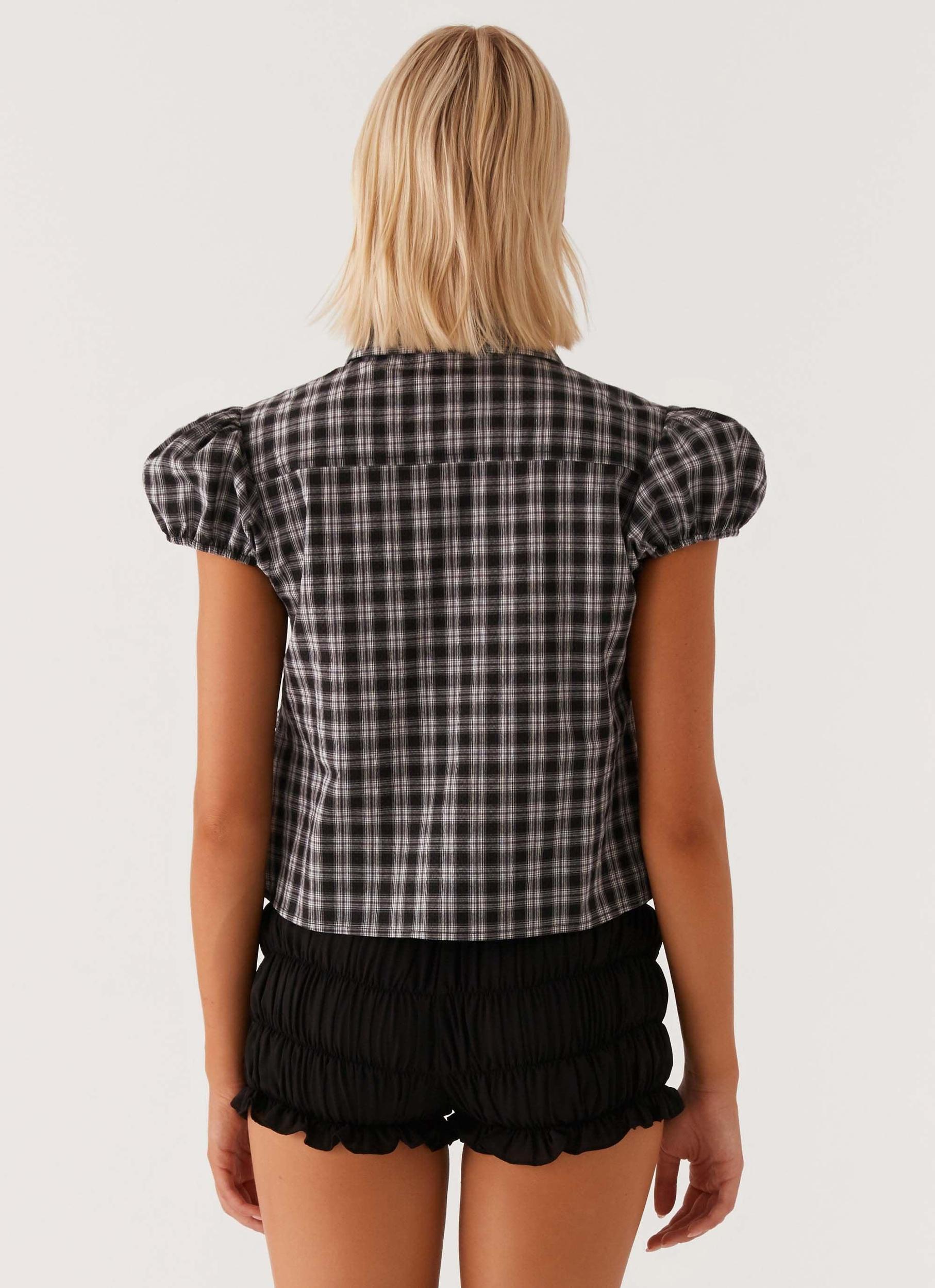Lorraine Puff Sleeve Top - Black White Check Product Image