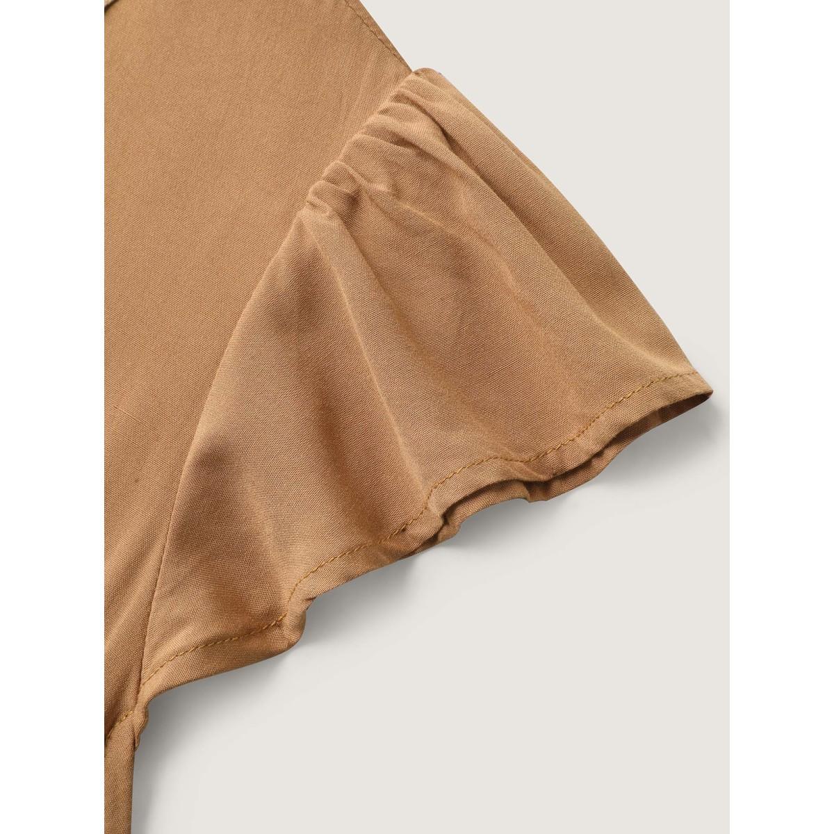 Plus Size Rayon Lace Trim Button Placket Flutter Maxi Dress Yellowishbrown Women V-neck Long Sleeve Curvy BloomChic 30/6X Product Image