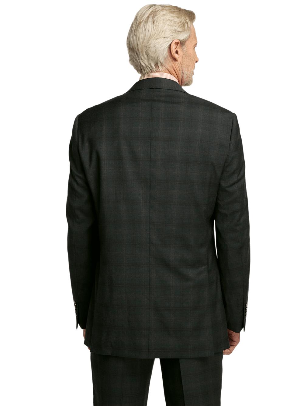 Wool Stretch Plaid Single Breasted Peak Lapel Suit Jacket - Dark Olive Product Image