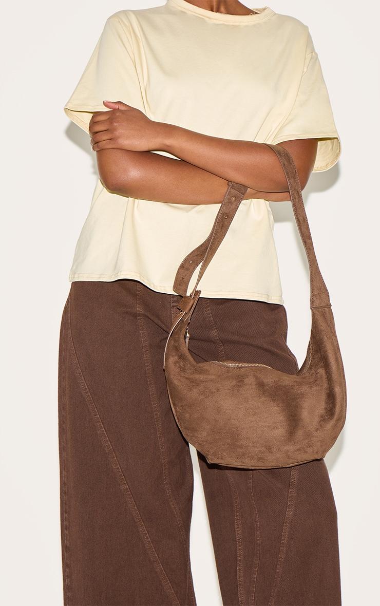 Chocolate Faux Suede Slouchy Crescent Cross Body Bag Product Image