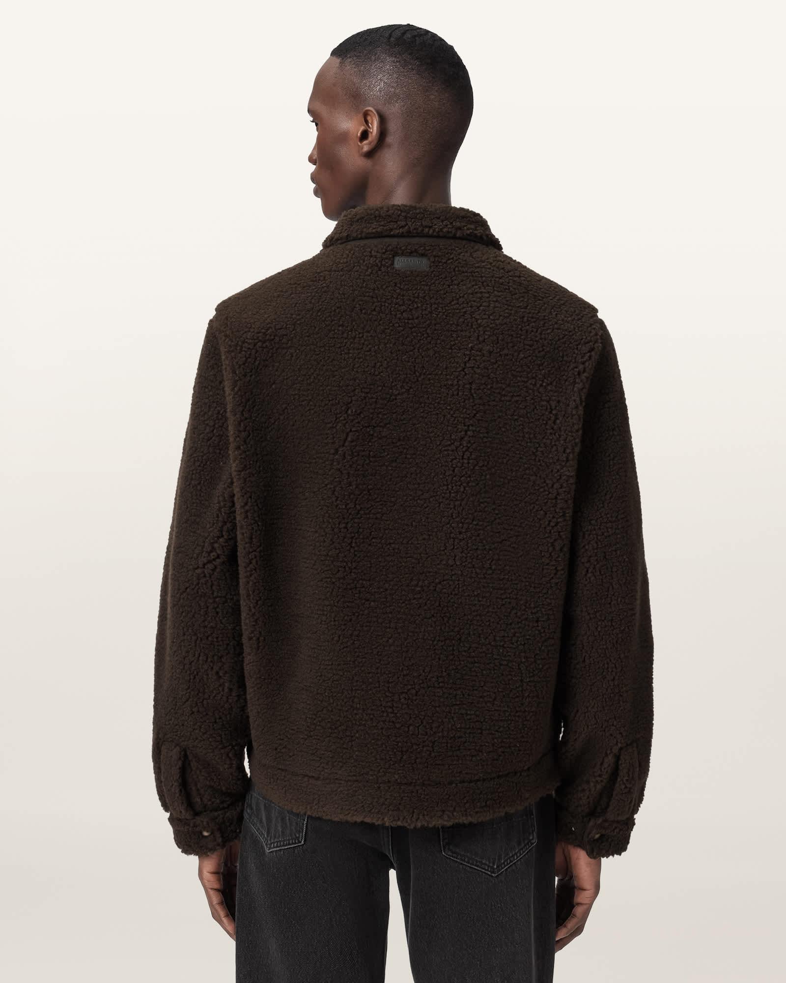 Otis Sleeveless Sherpa Jacket Dark Khaki Green | ALLSAINTS US Product Image
